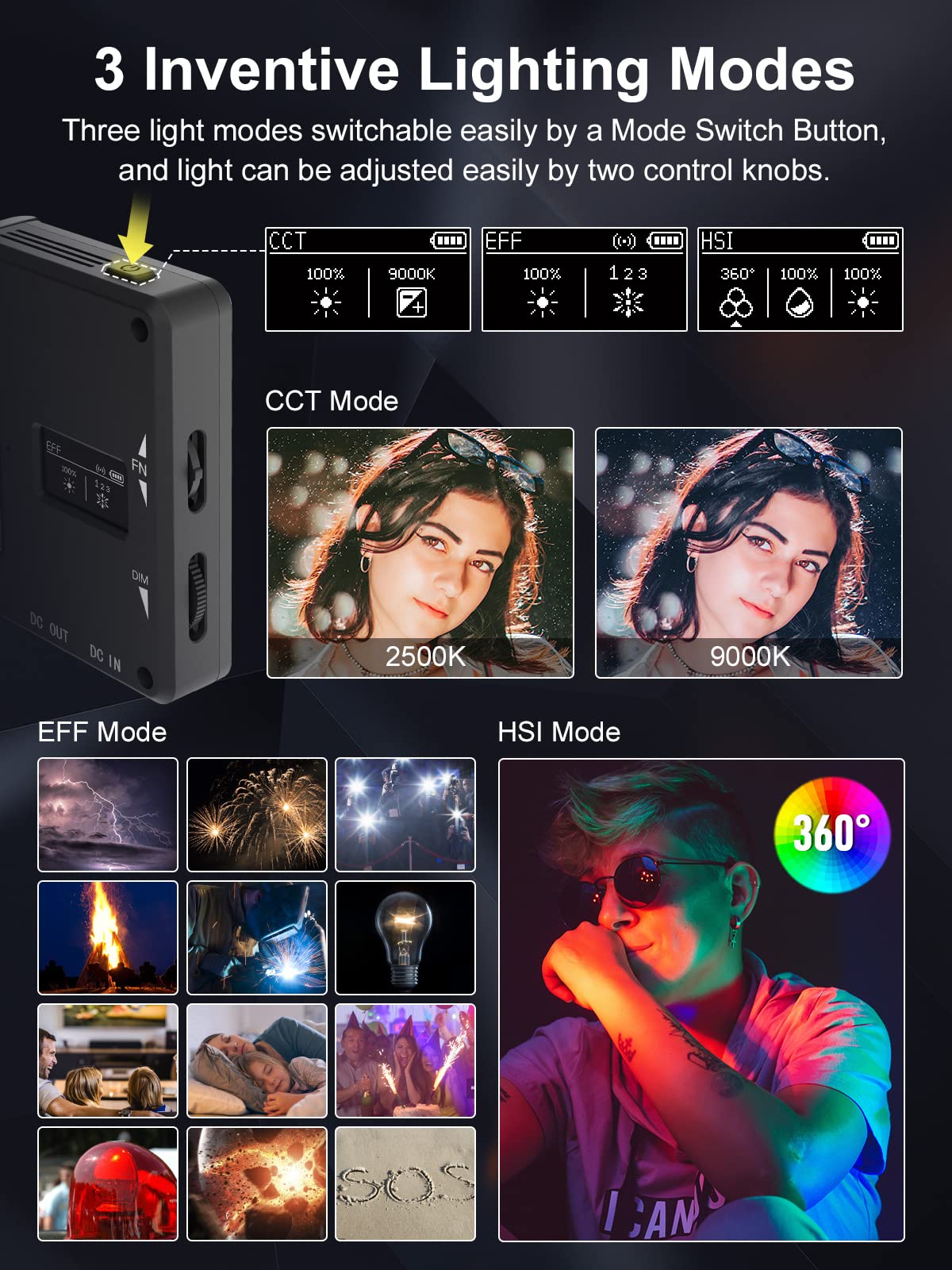 Rgb Led Video Light, Moman Camera Light For Photography, Portable 5000Mah Video Recording Lights With Cold Shoe, Mini Light Cri9