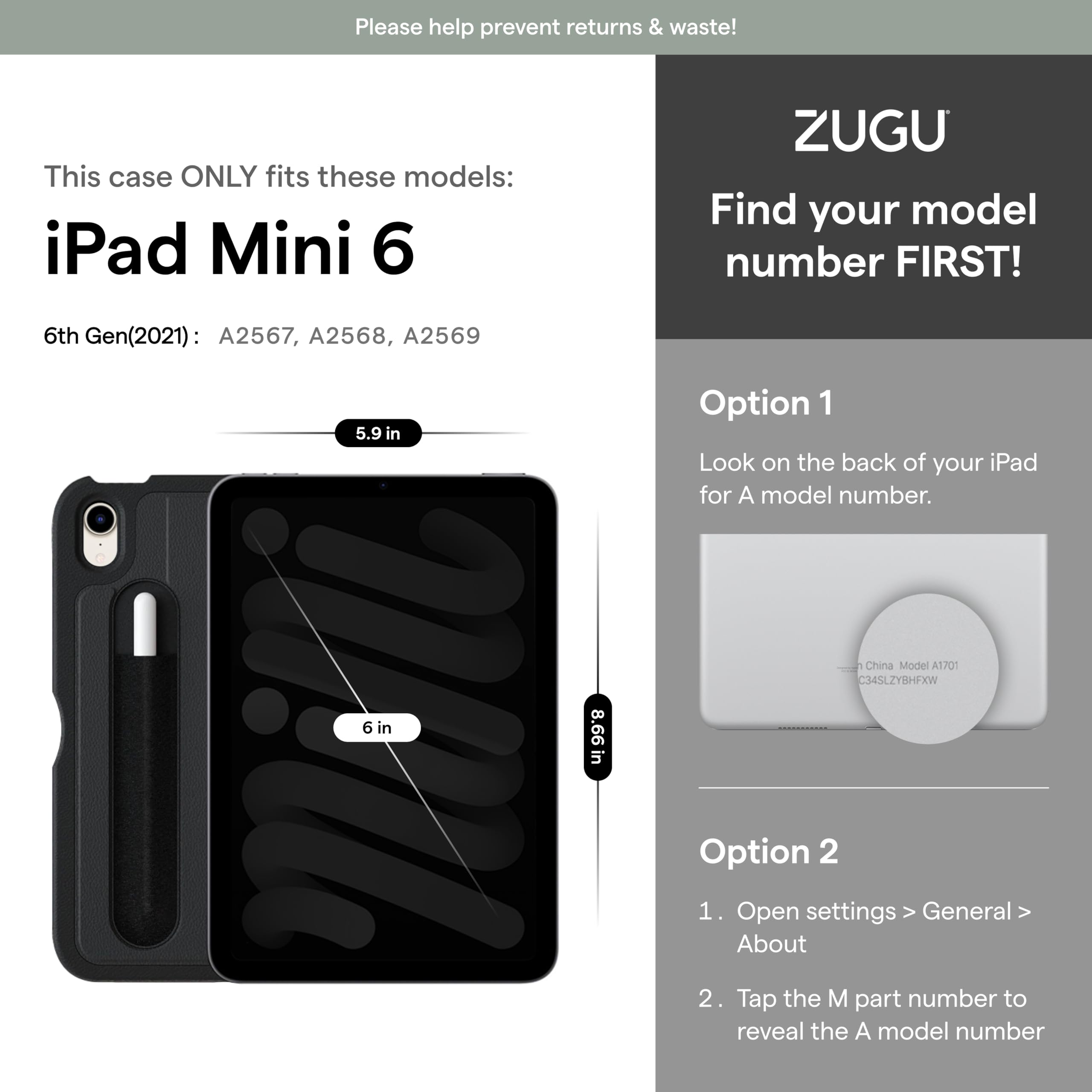 Zugu Case For 2024 Ipad Mini 7 & 2021 Ipad Mini 6   Slim Protective Case, Apple Pencil Pocket   5 Ft. Drop Protection   Secure 7 Angle Magnetic Stand   Sleep/Wake Cover (A17 Pro, A2567, A2568, A2569)