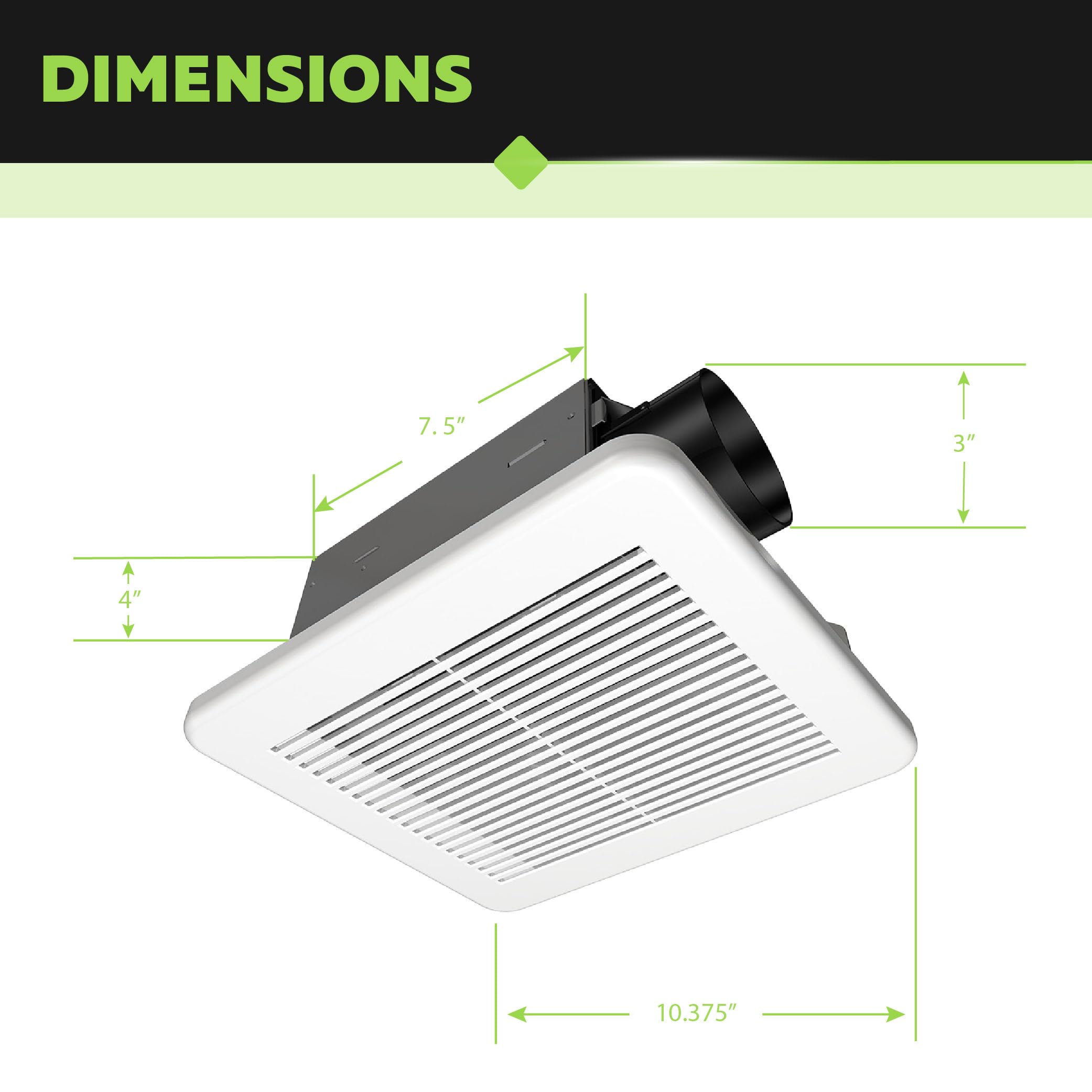 Homewerks 7114 02 Hw Dc Bathroom Fan 50 Cfm 1.0 Sone White Ventilation Fan, Energy Star Qualified With 3 Inch Duct For 2X4 Const