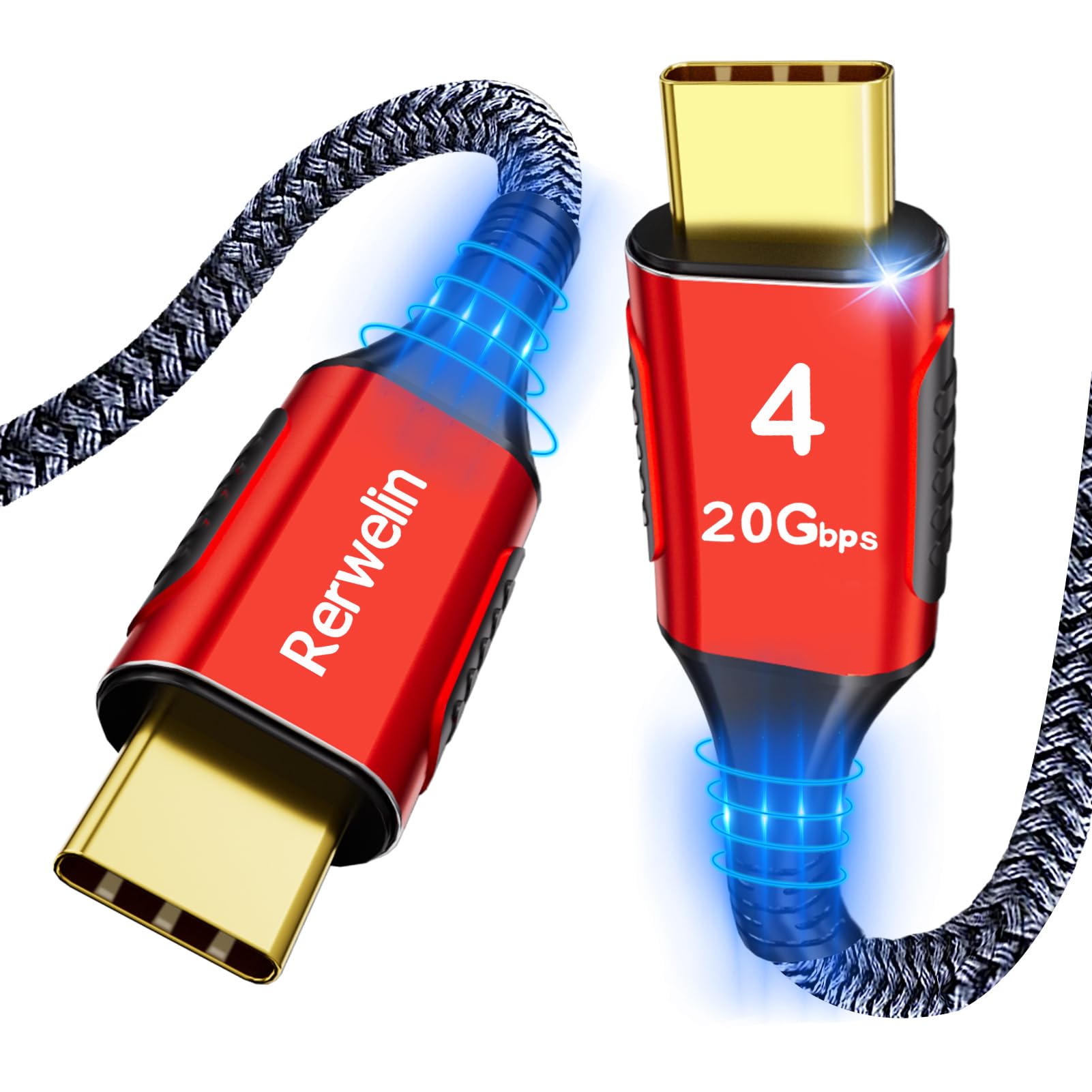Rerwelin 15 Ft For Long Thunderbolt 4 Cable 100W, 20Gbps Usb 4 Cable With Pd 3.0, 4K@60Hz Usb C Cable For Iphone 15 Series, Thun