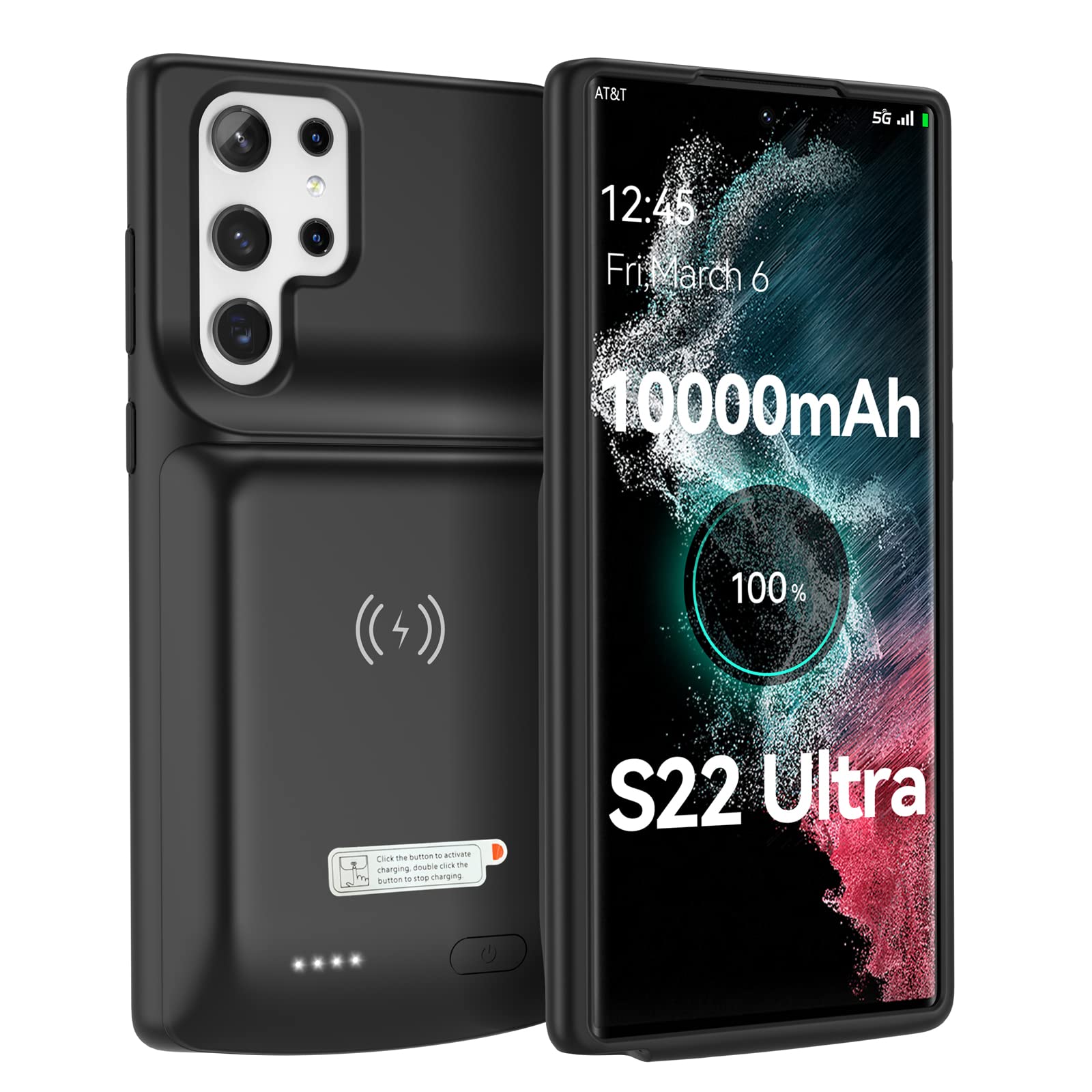 NEWDERY for Galaxy S22 Ultra Battery Case 10000mAh, Qi Wireless Charging & Fast Charging & Transfer Data Supported, Powerful Rec