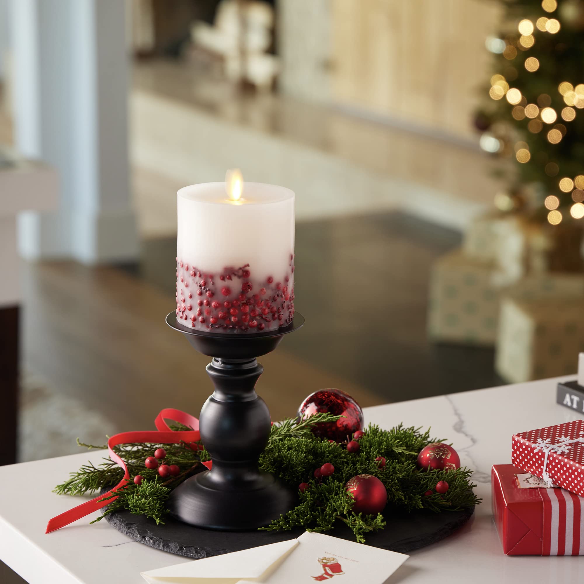 Luminara Flameless Led Candle Embedded Moving Flame Pillar Unscented Real Wax With Recessed Edge, Remote Ready, Timer (4.5 Inch,