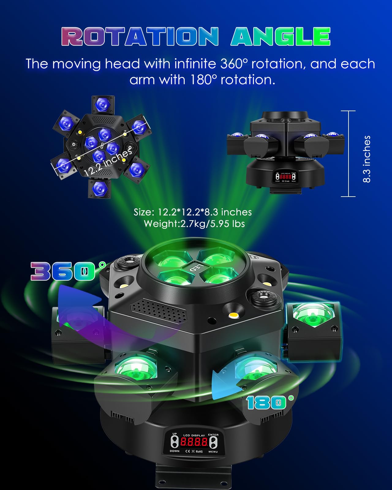 Moving Head Dj Lights, Spolehli 150W Rgbw Led Stage Light With 6 Arms Beam, Bee-Eye Light With Mixed Lighting Effects, Sound Act