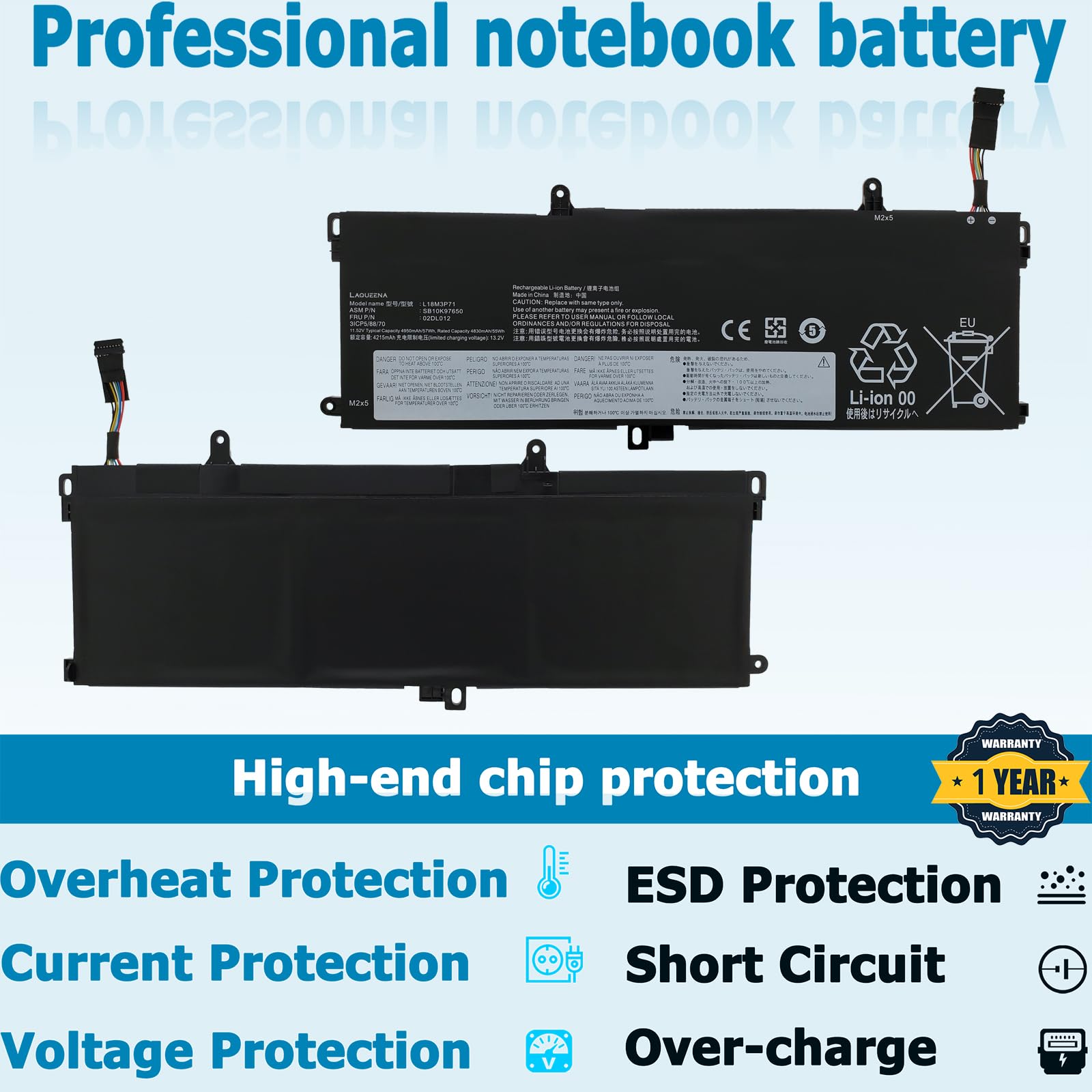 Laqueena L18M3P71 Laptop Battery Compatible With Lenovo Thinkpad T590 P53S T15 P15S 1St Gen Series L18L3P71 L18S3P71 L20D3P71 02
