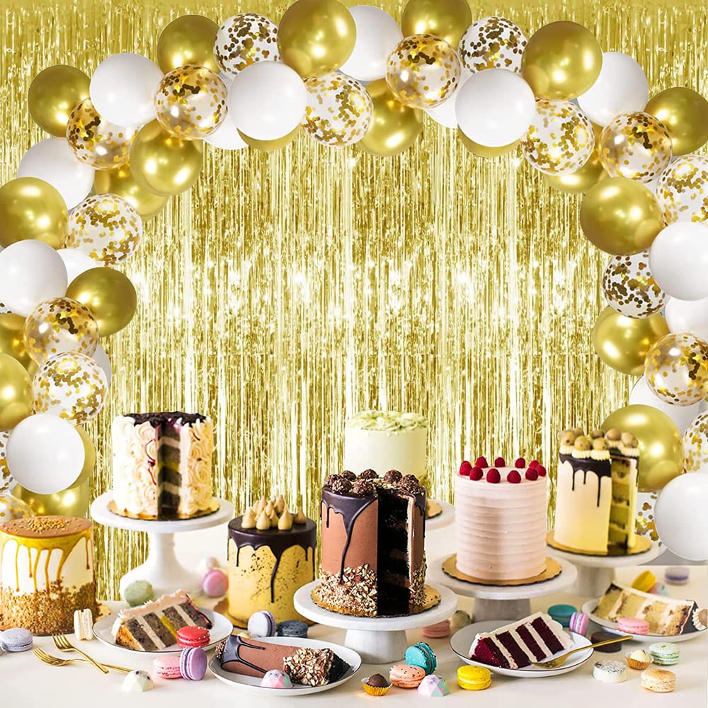 Toniful 3Pcs Gold Door Streamers,Gold Photo Booth Backdrop Metallic Streamers Gold Foil Fringe Curtains For Birthday,Christmas,N