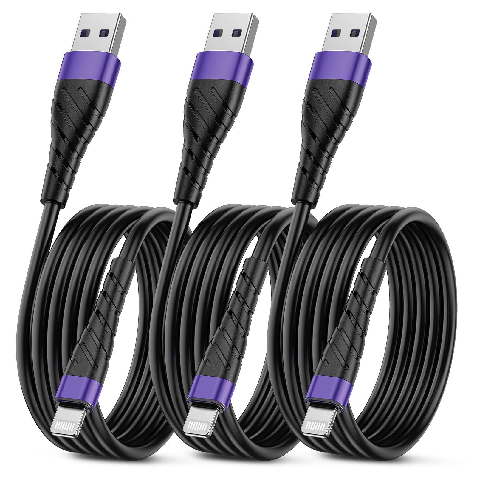 Oiith Mfi Certified For Iphone Charger Cable 6Ft, 3 Pack Long For Lightning Charging Cord, Fast 2.4A For Iphone Usb Cord Compati