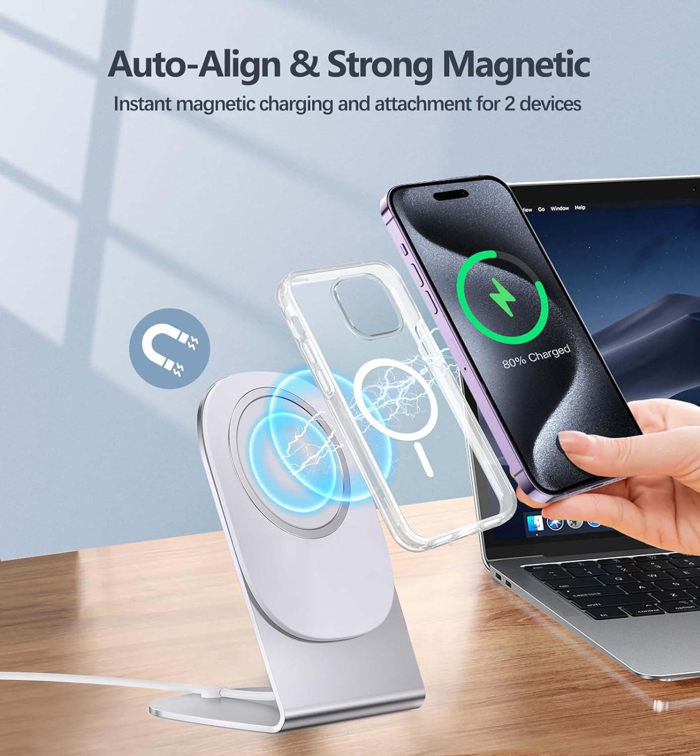 Magnetic Wireless Charger Mag Safe Charger For Iphone 15/14/13/12 Series Convertible Magnet Wireless Charging Stand/Pad With Dua