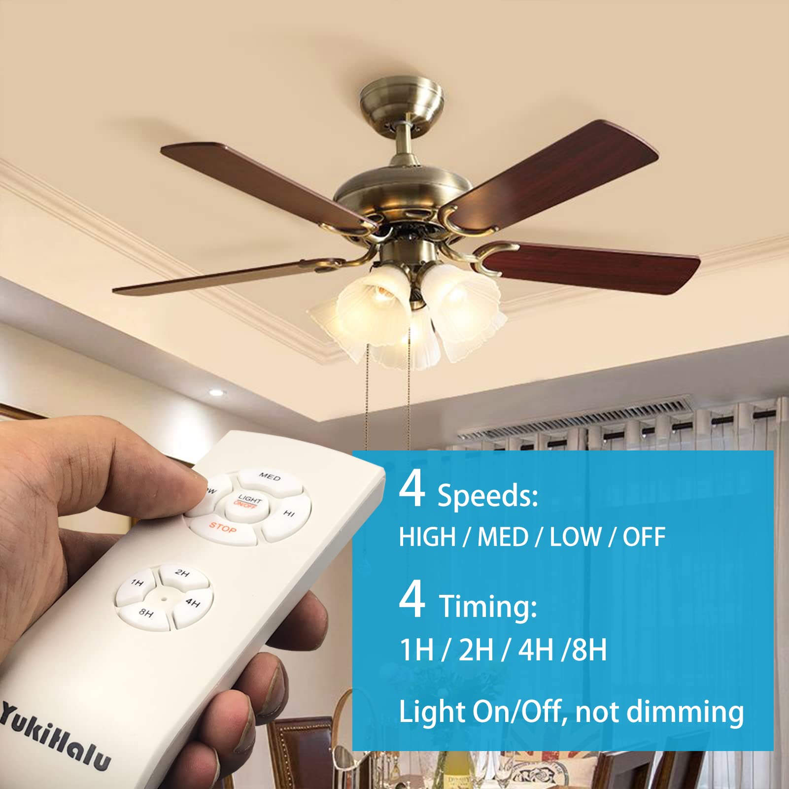 Yukihalu Ceiling Fan Remote Control Kit, Universal And Compact Size, Fan Speeds And Timings Control, Comply With Ul1917
