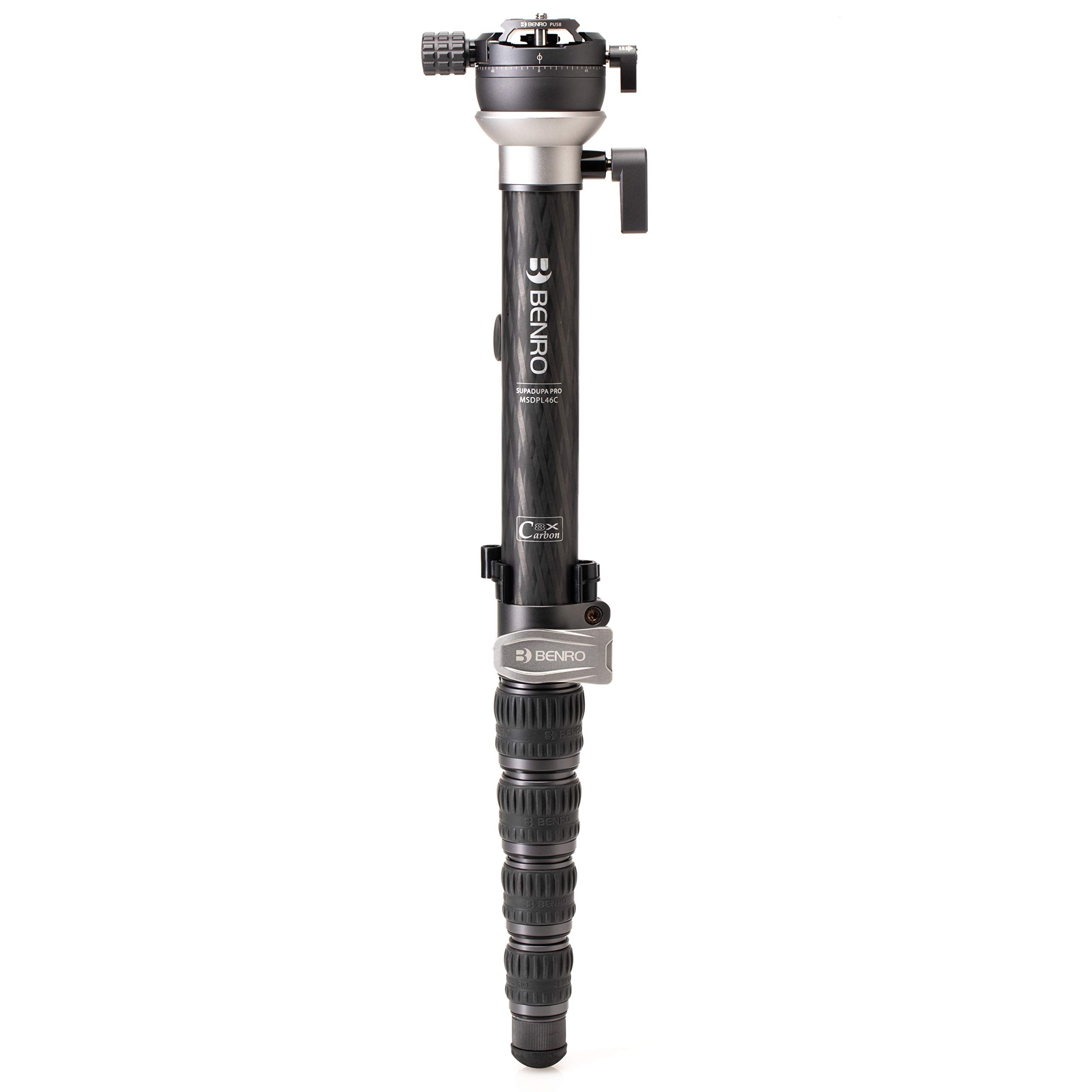 Benro SupaDupa Carbon Fiber Monopod - Lightweight 6-Section Professional Camera & Video Monopod with Leveling Pan Base, Twist Lo