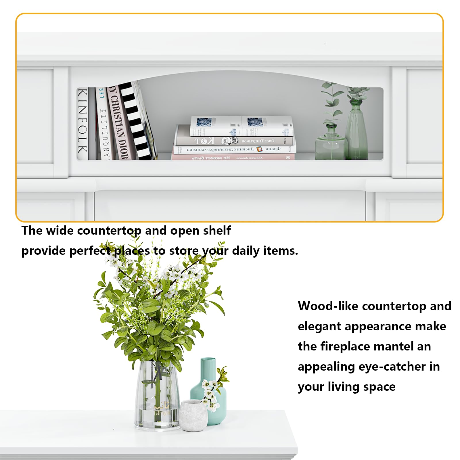 Bossin 43'' Electric Fireplace With Mantel, 23 Inch Electric Fireplace Insert, Freestanding Tv Stand With Fireplace Heater,Woode