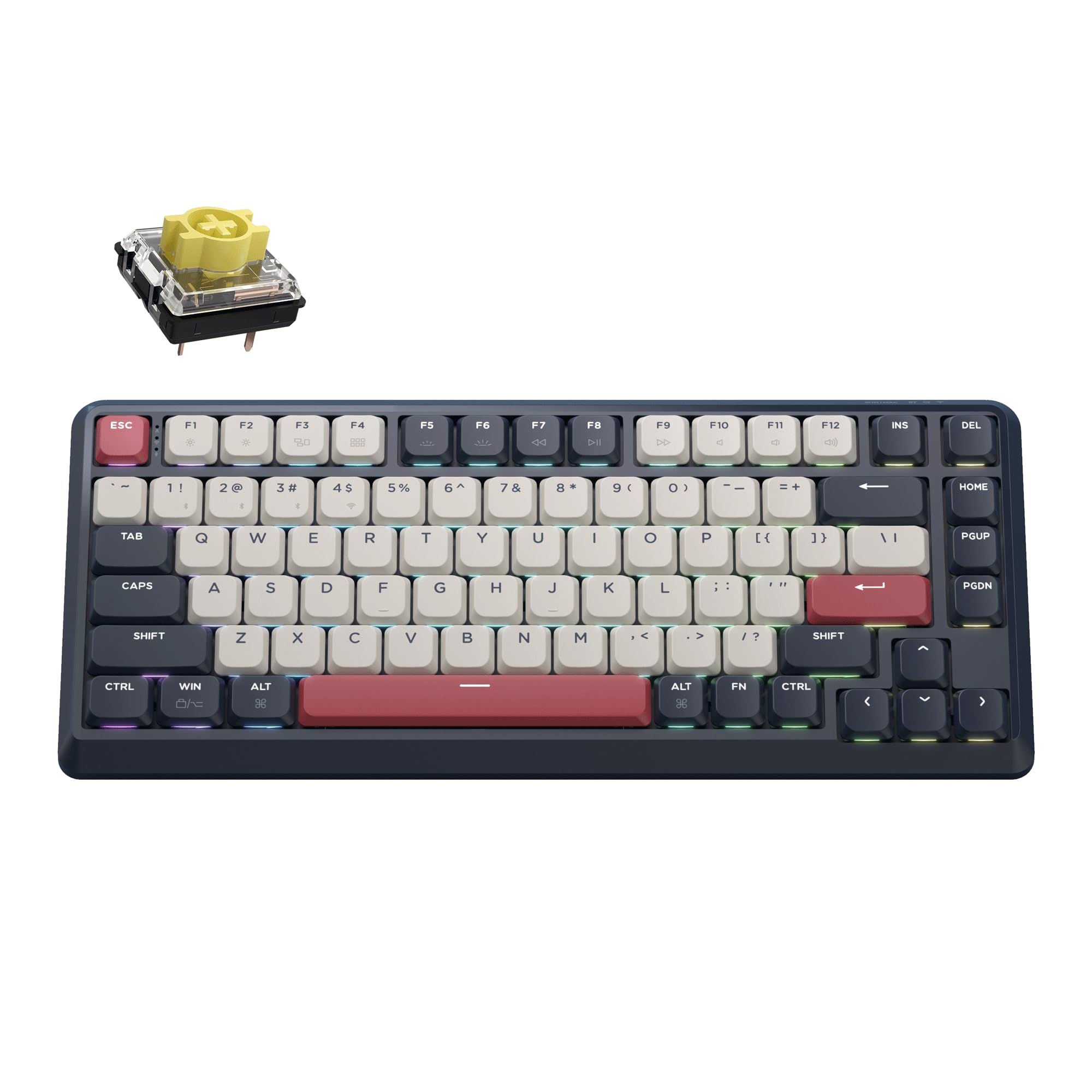 Keychron KJ1 Low Profile Wireless Mechanical Keyboard, 2.4 GHz Bluetooth QMK 75% Layout RGB, Hotswappable Banana Switch Compati