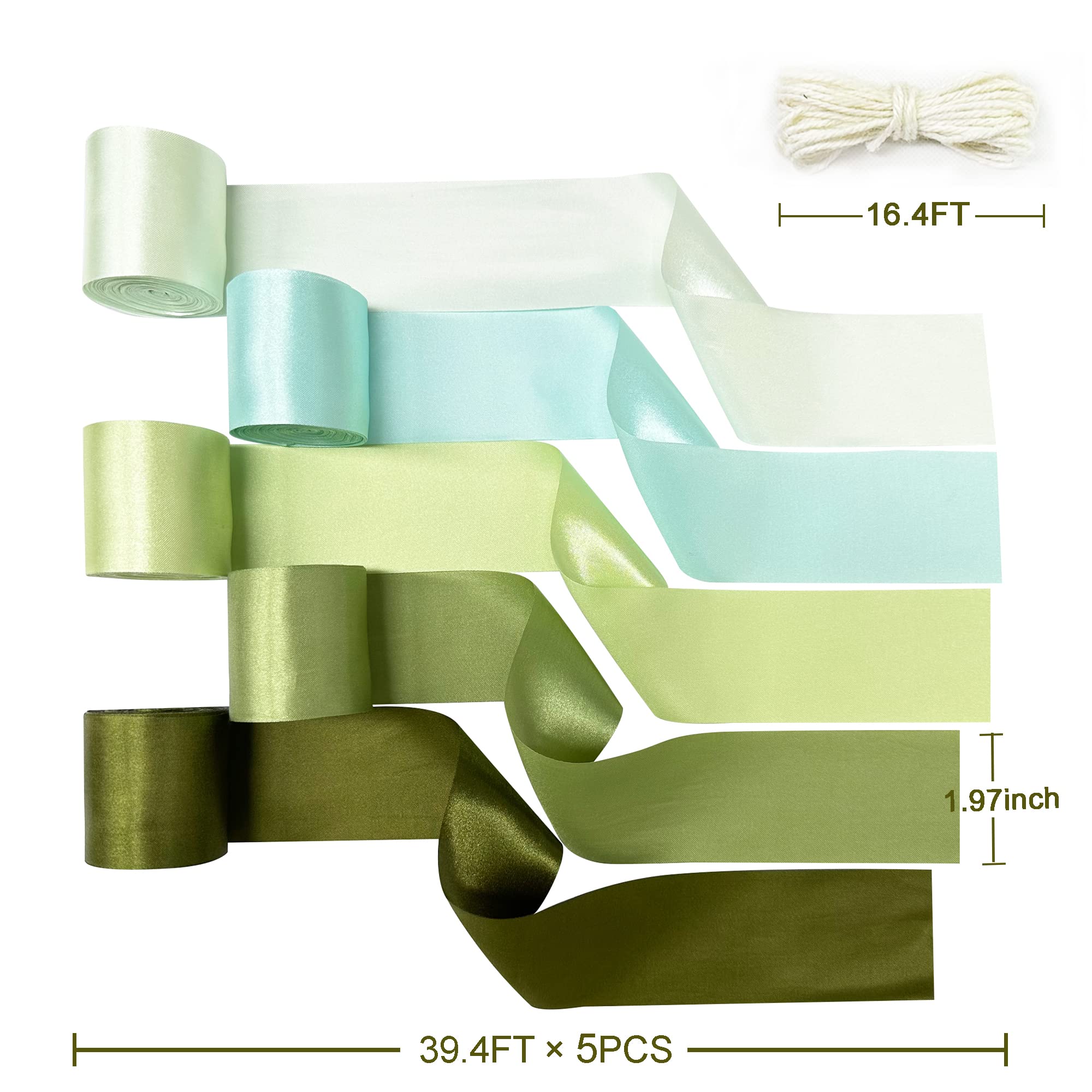 Sage Green Party Decorations Ombre Sage Green With Aqua Streamer Backdrop 197 Ft  1.97'' Wide Satin Ribbon Dusty Green Fringe Ha