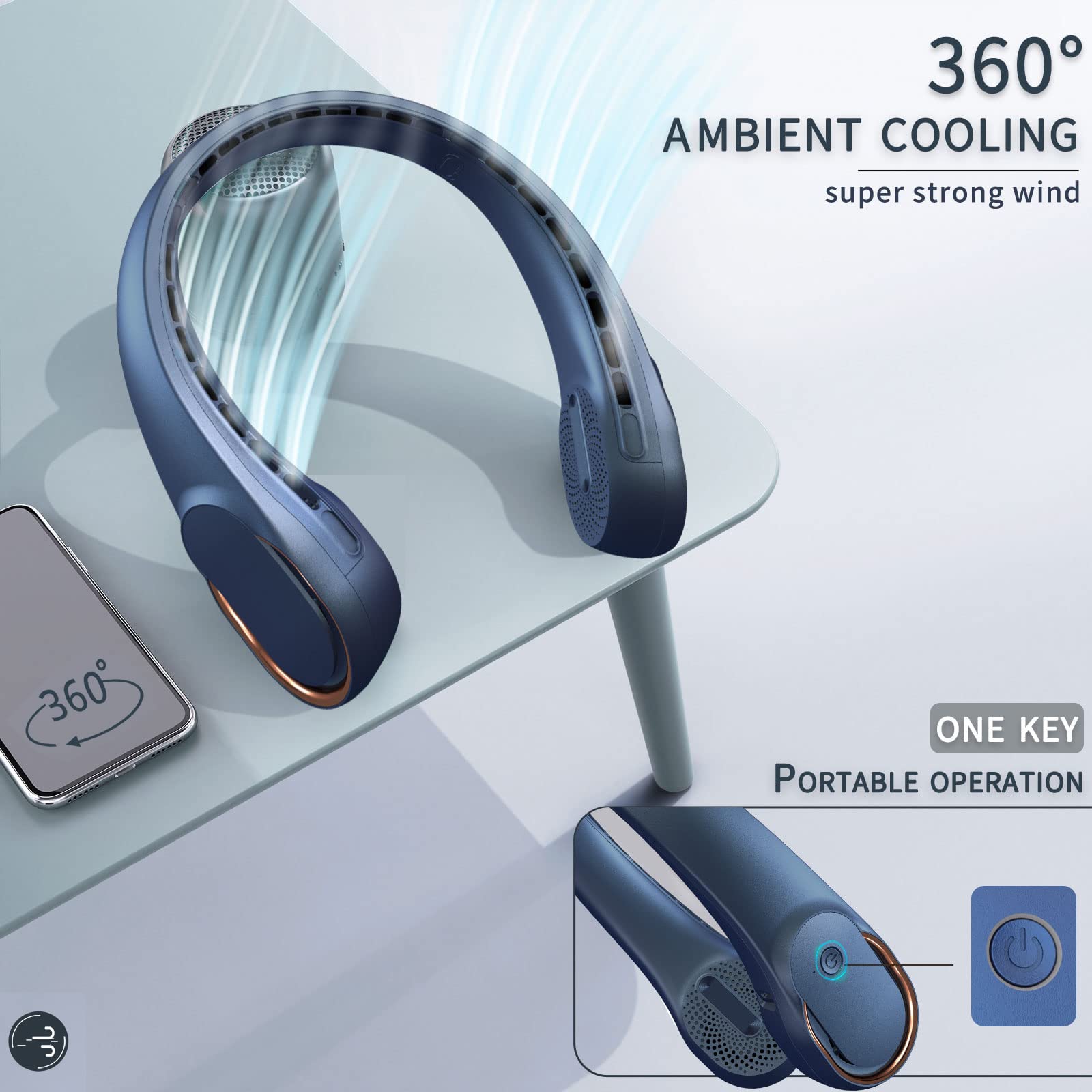 Asnug Neck Fan, Usb Rechargeable Personal Fan, 4000 Mah Battery Operated, 3 Speeds Adjustable, Faster Cooling, Ultra Quiet, Suit