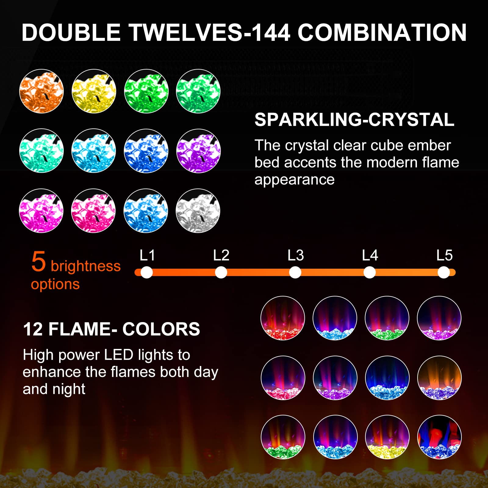 50    Recessed And Wall Mounted Fire Places Electric Fireplace With Remote Control, Toucn Screen