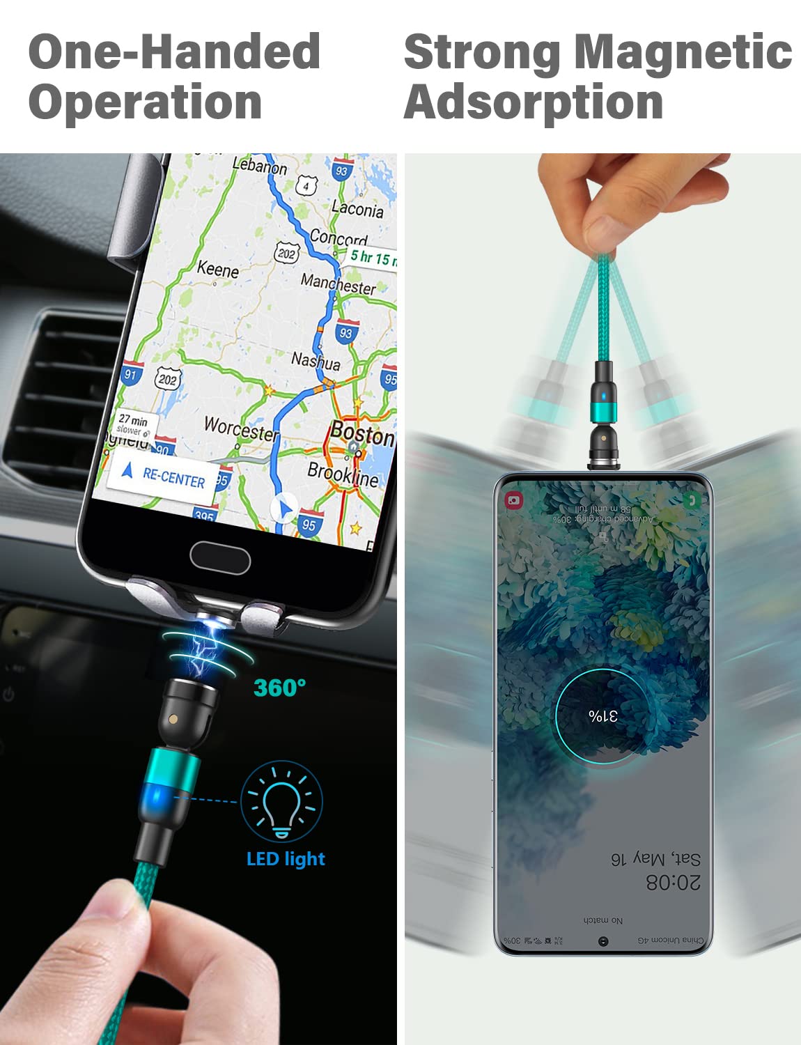 Magnetic Charging Cable (4Pack, 3.3Ft/3.3Ft/6.6Ft/6.6Ft)/360&180 Rotating Magnetic Usb C Charging Cable With Led/Magnetic Charge
