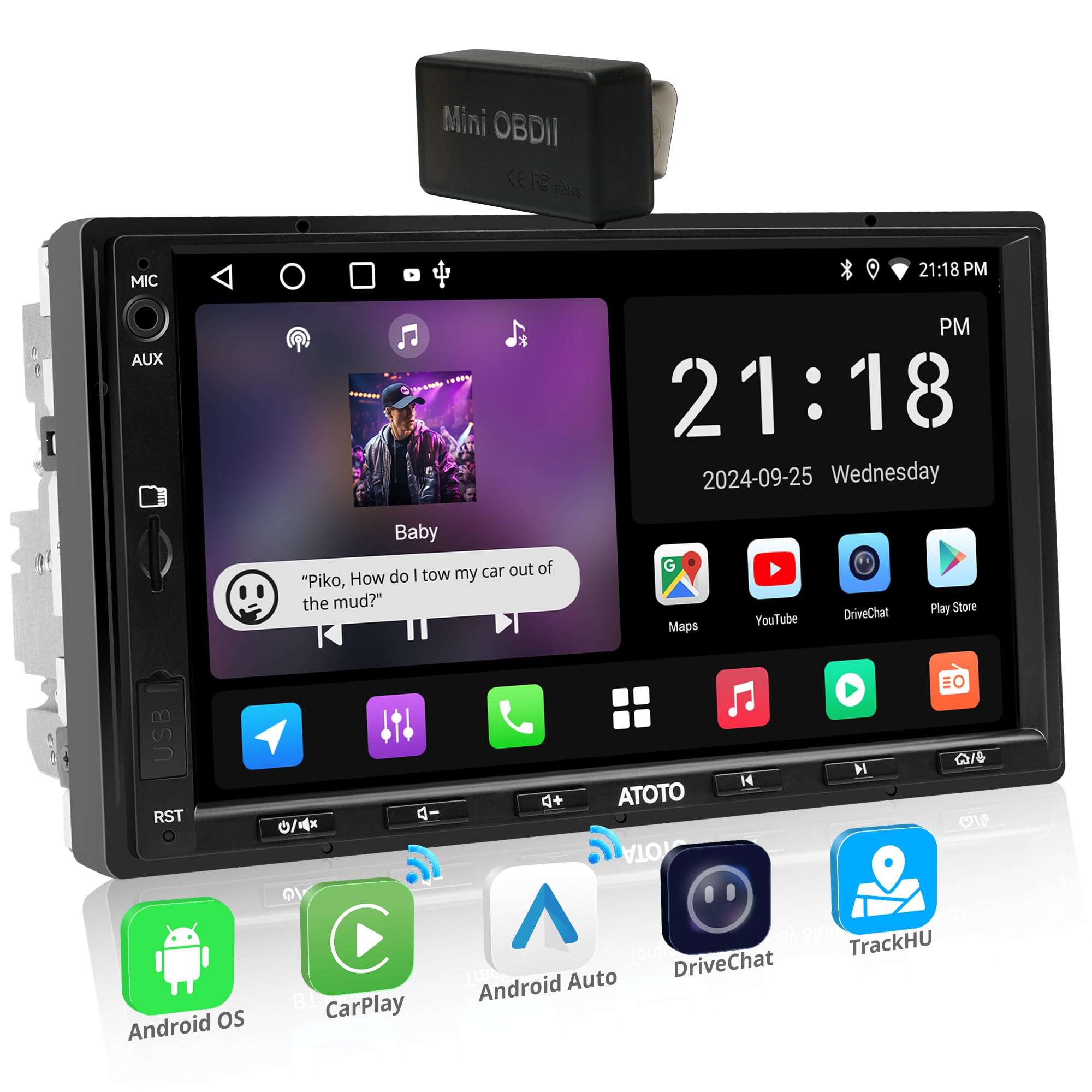 A5L Android Double Din Car Stereo With Obd Ii, Atotoexcel 7 Inch 1280 X720 Ips Touchscreen Double Din Radio, 2G+32G, Wireless Ca