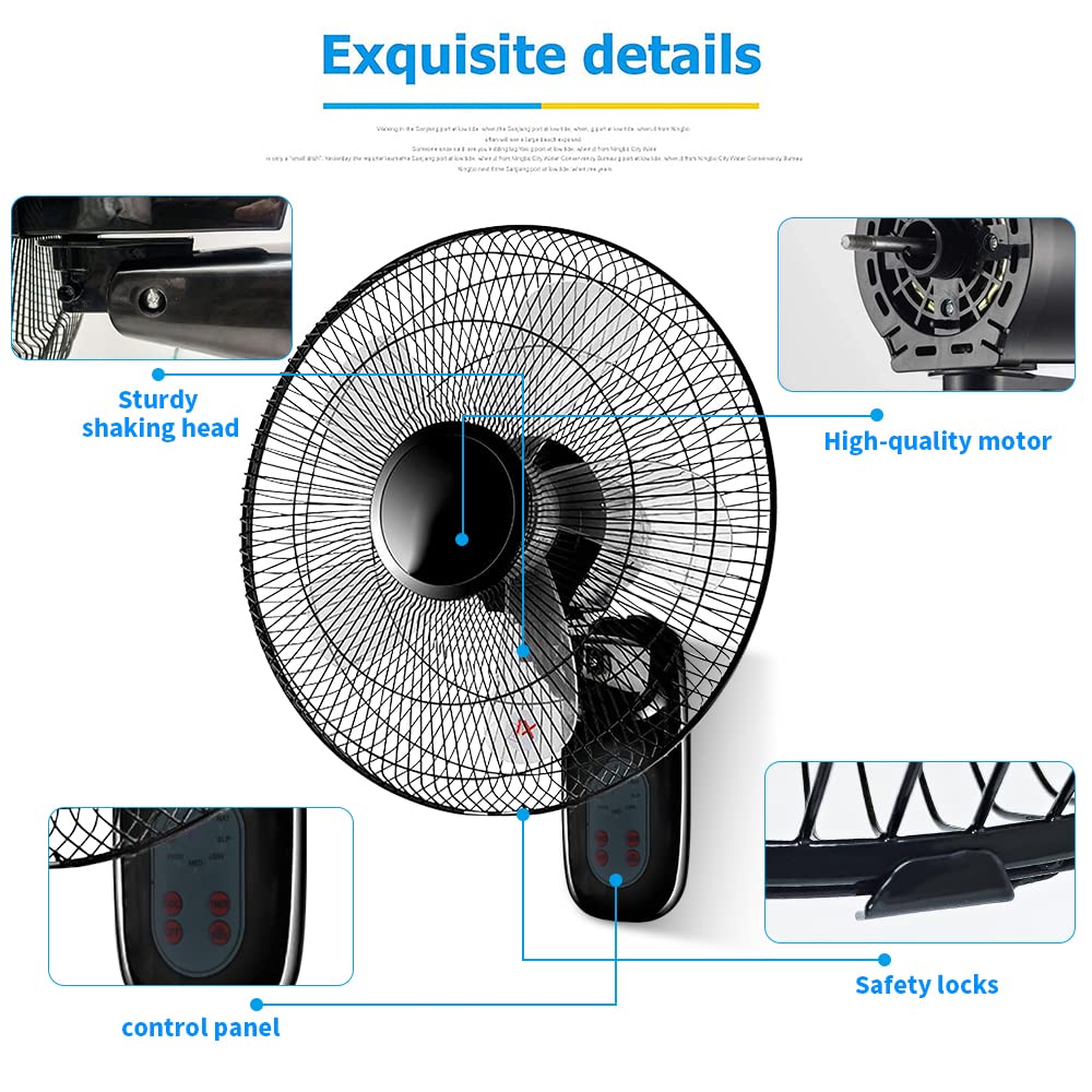 Aottop 16 Inch Wall Mount Fan With Remote Control   2 Pack, 3 Speed And 3 Modes, Timer Function, Adjustable Head, Oscillating Fa
