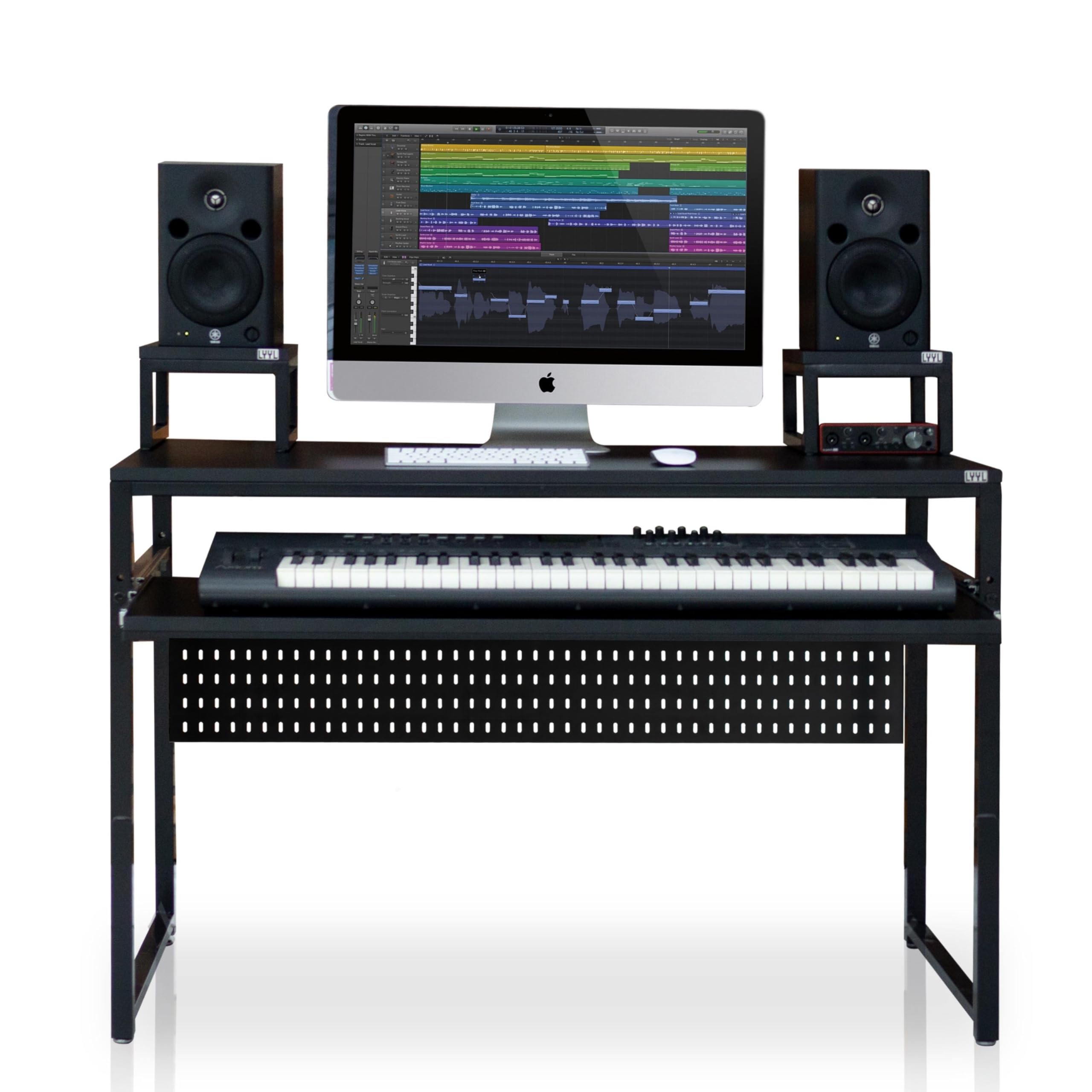 Lyyl Music Studio Desk With Keyboard Tray, For Full 88 Keys And 61 Keys (Music Producer Desk) (61 Keys, Black)(Cable Tray & Spea