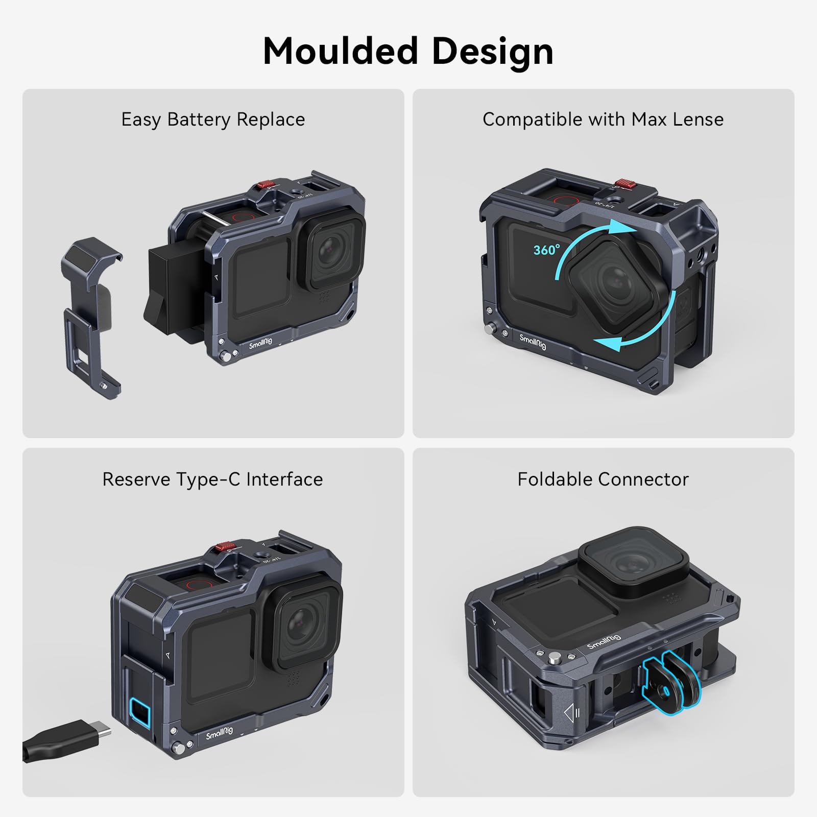 Smallrig Hero12 / Hero11 / Hero 10 / Hero 9 Black Cage For Gopro, Compatible With The Lens Filter Max Lens On Camera, With 2 Col
