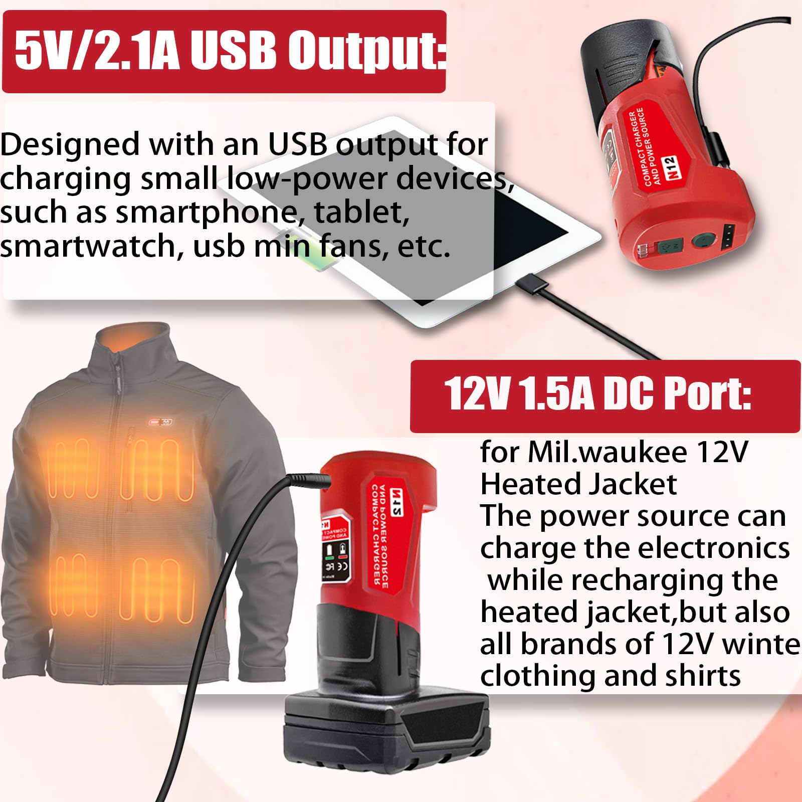 M 12 Battery Charger With Type C Port & Dc 12V Outlet