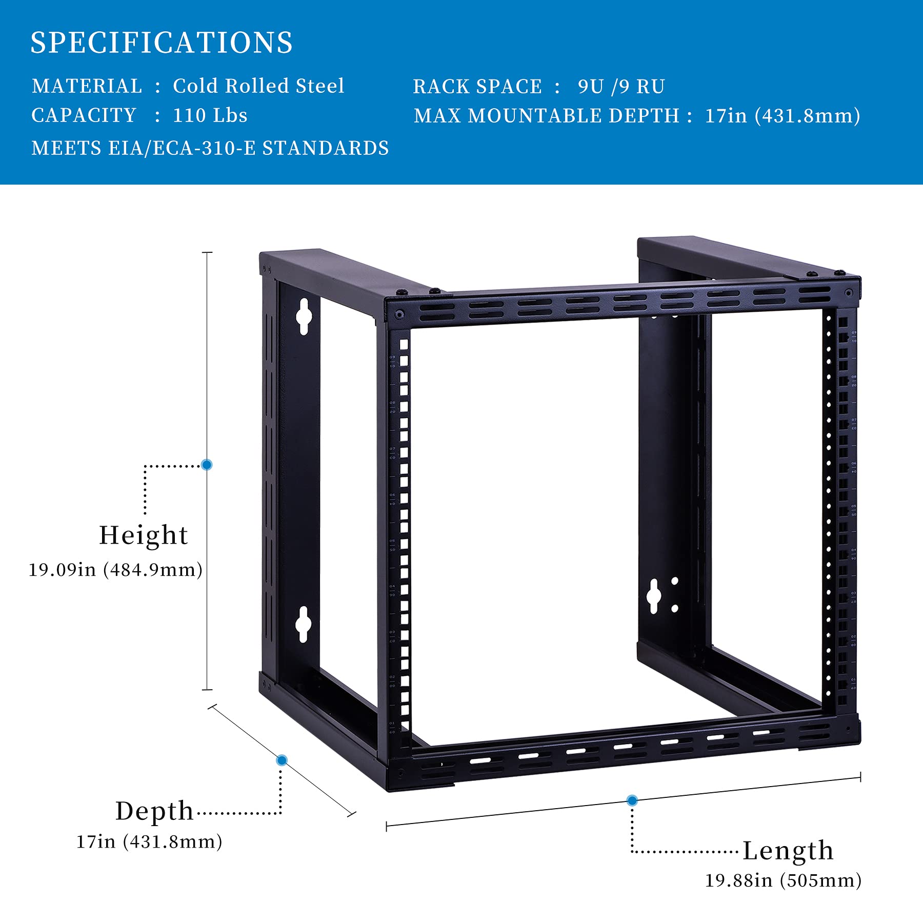 Rackpath 9U Wall Mount Rack Open Frame 19In Server Equipment Rack Heavy Duty   17In Depth
