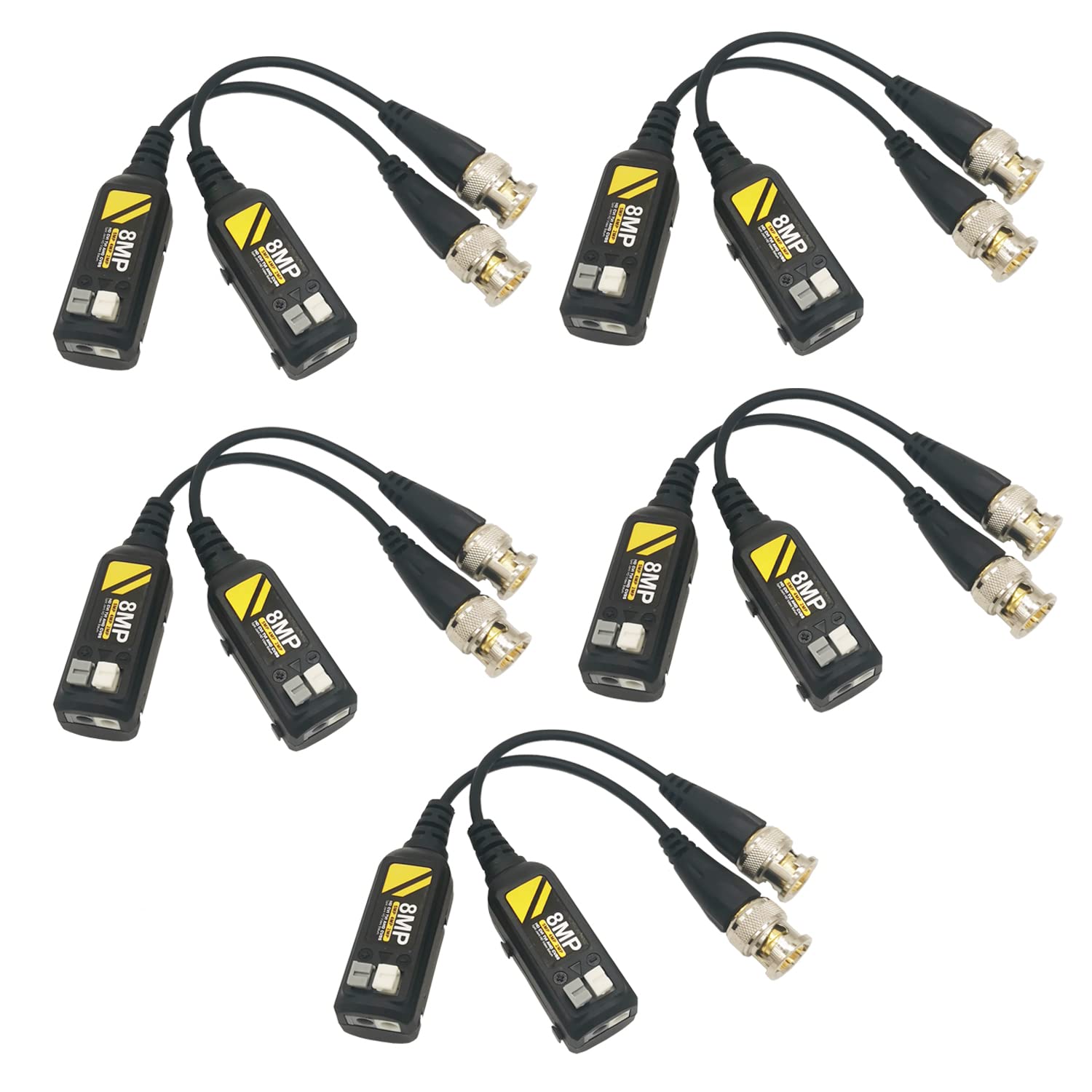 Douzime 5 Pairs 4K Cctv Video Balun Connectors Passive Ahd/Tvi/Cvi/Cvbs Signal Transceivers Compatible With 8Mp/5Mp/4Mp/3Mp/720P