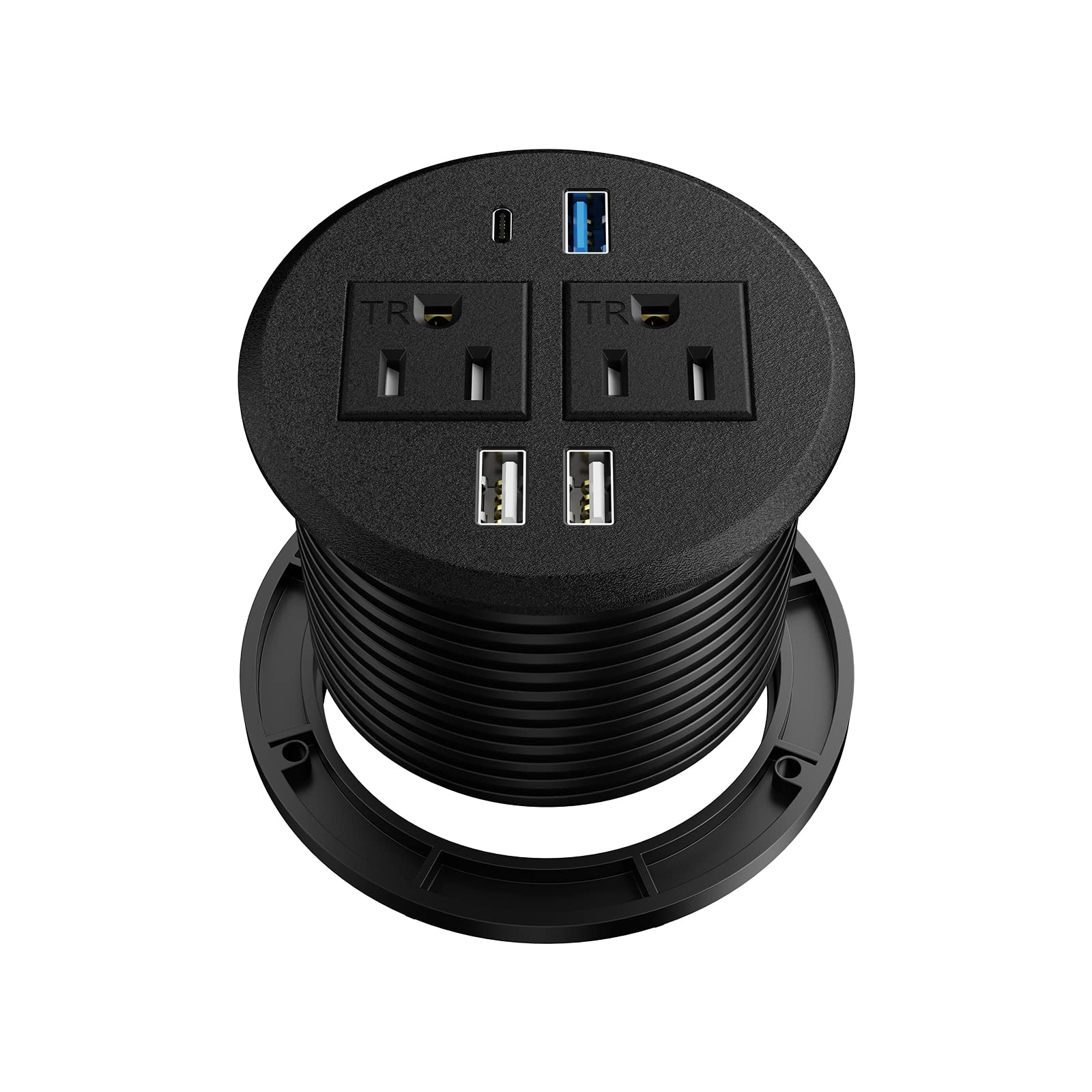 Recessed Power Grommet With 20W Fast Charging Usb C Port, 2Ac Outlets, 3 Usb A   Countertop Outlet Flush Mount For Desktop 3 3/8