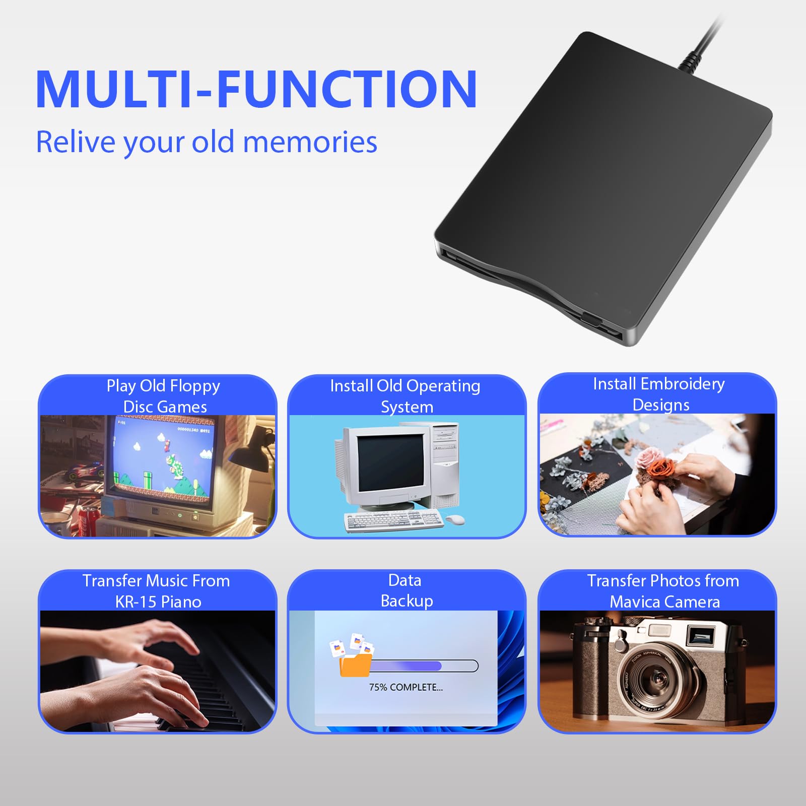 Wbacon External Floppy Disk Drive 3.5 inch USB Type-C Portable for PC Windows