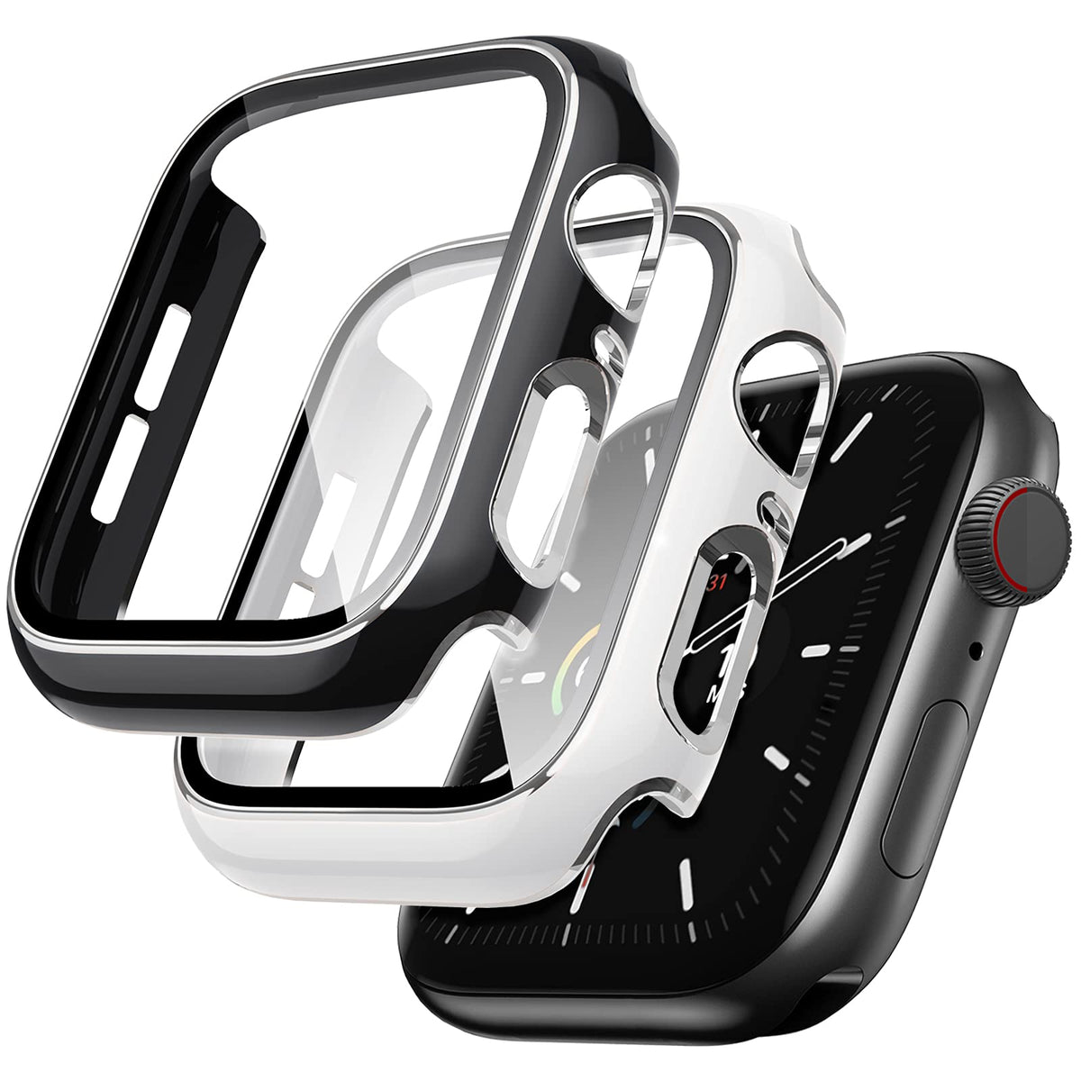 Lovrug 2 Pack Cases Compatible With Apple Watch Case 44Mm Se/Series 6/5/4 Built In Tempered Glass Screen Protector Ultra-Thin Bu