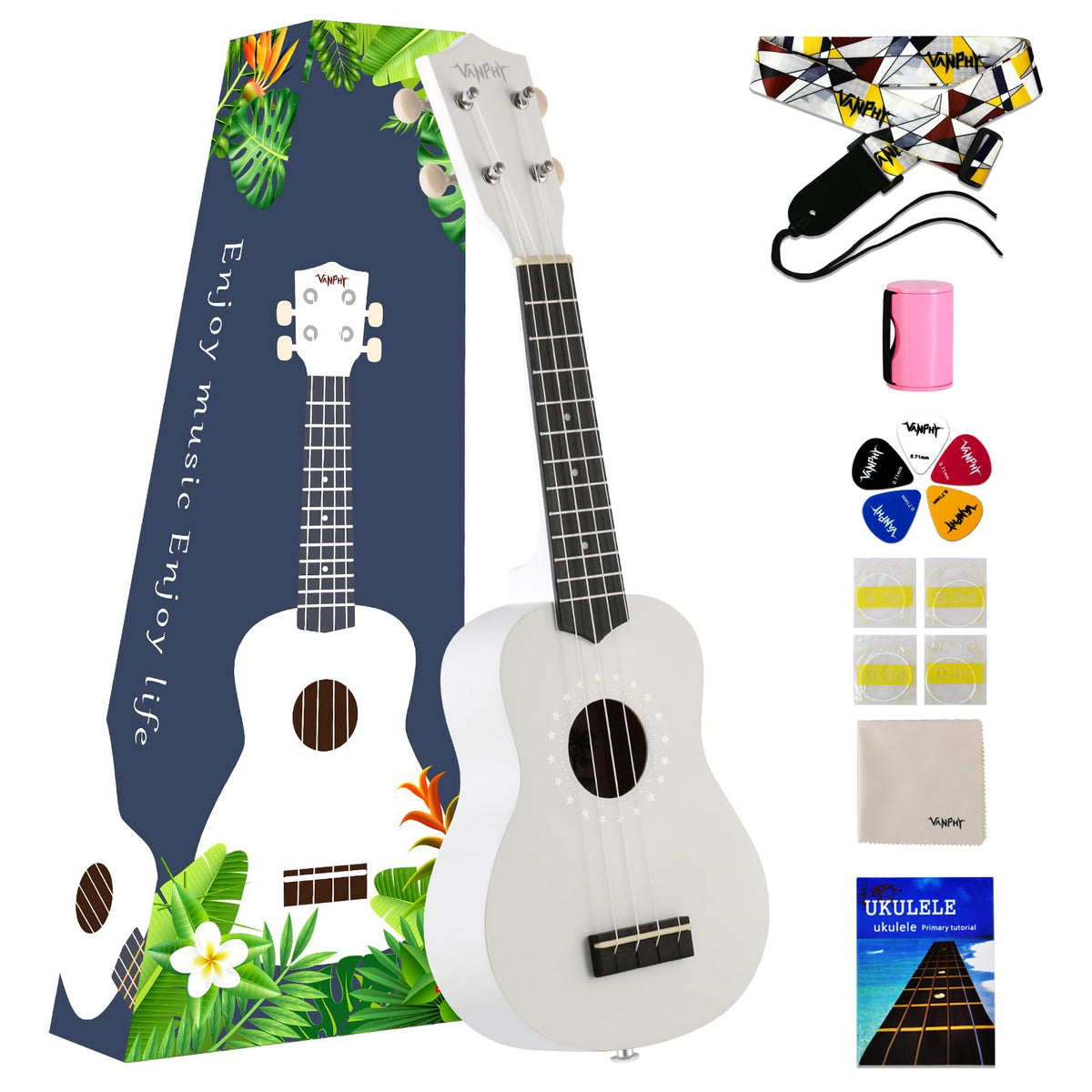 Vanphy Soprano Ukulele For Beginner Kids With Gig Bag,21 Inch Uke For Starter, Hawaiian Soprano Ukalalee Polishing Adults, Bassw