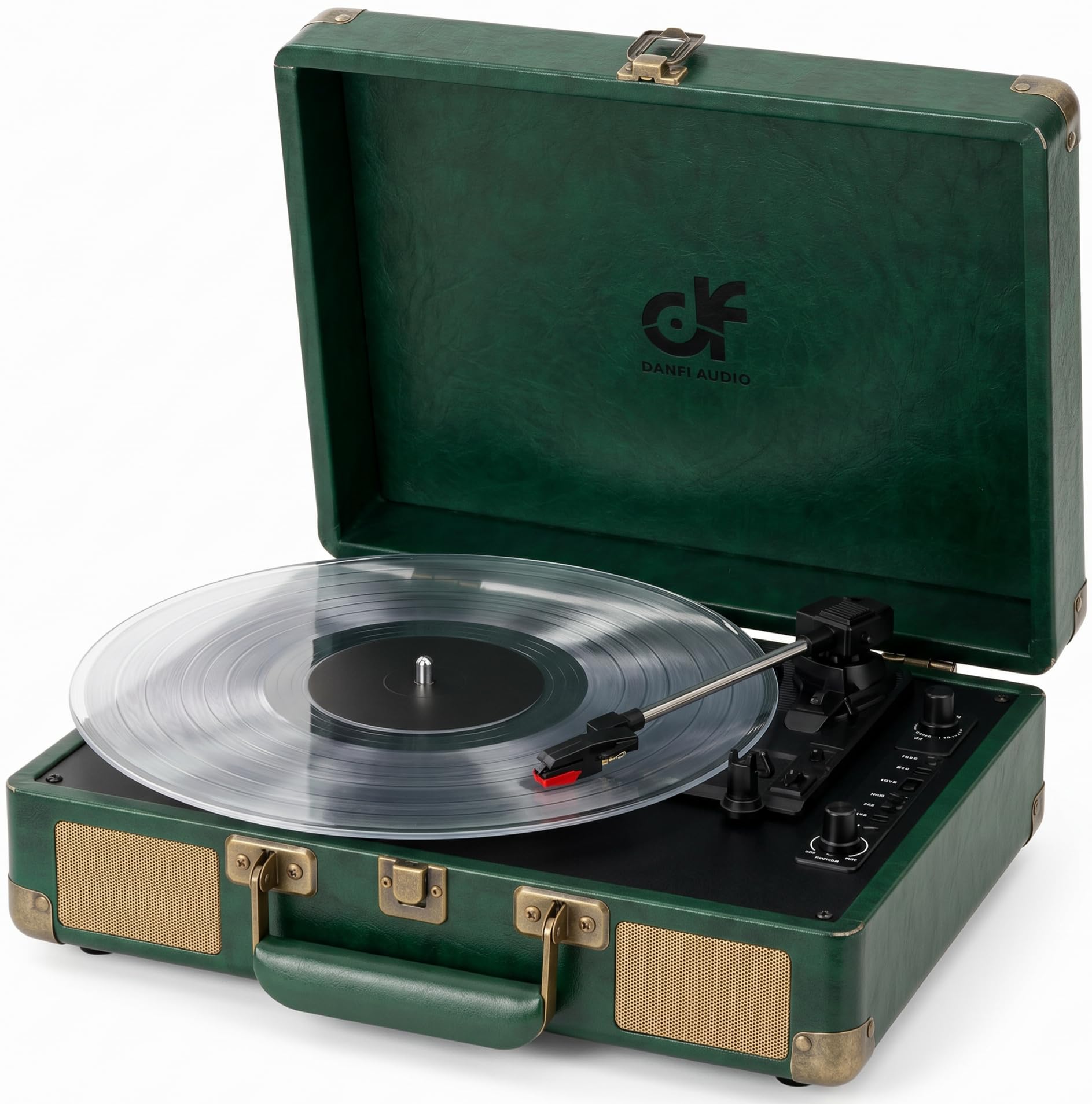 Vintage Portable Suitcase Vinyl Record Player with Built in Speakers, Bluetooth Playback & USB Recording LP to MP3, 3-Speed Turn