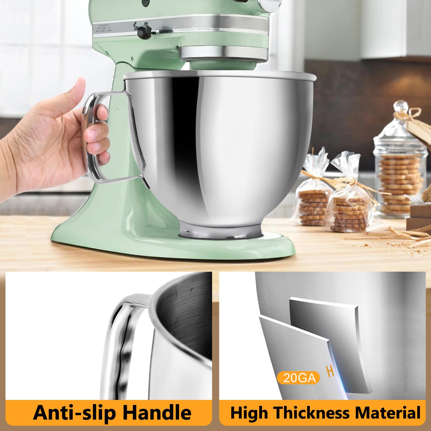 Jeasom 5Qt Kitchenaid Mixer Bowl, 304 Stainless Steel Mixing Bowl Replace For Kitchenaid Classic&Artisan 4.5/5Qt Tilt Head Mixer