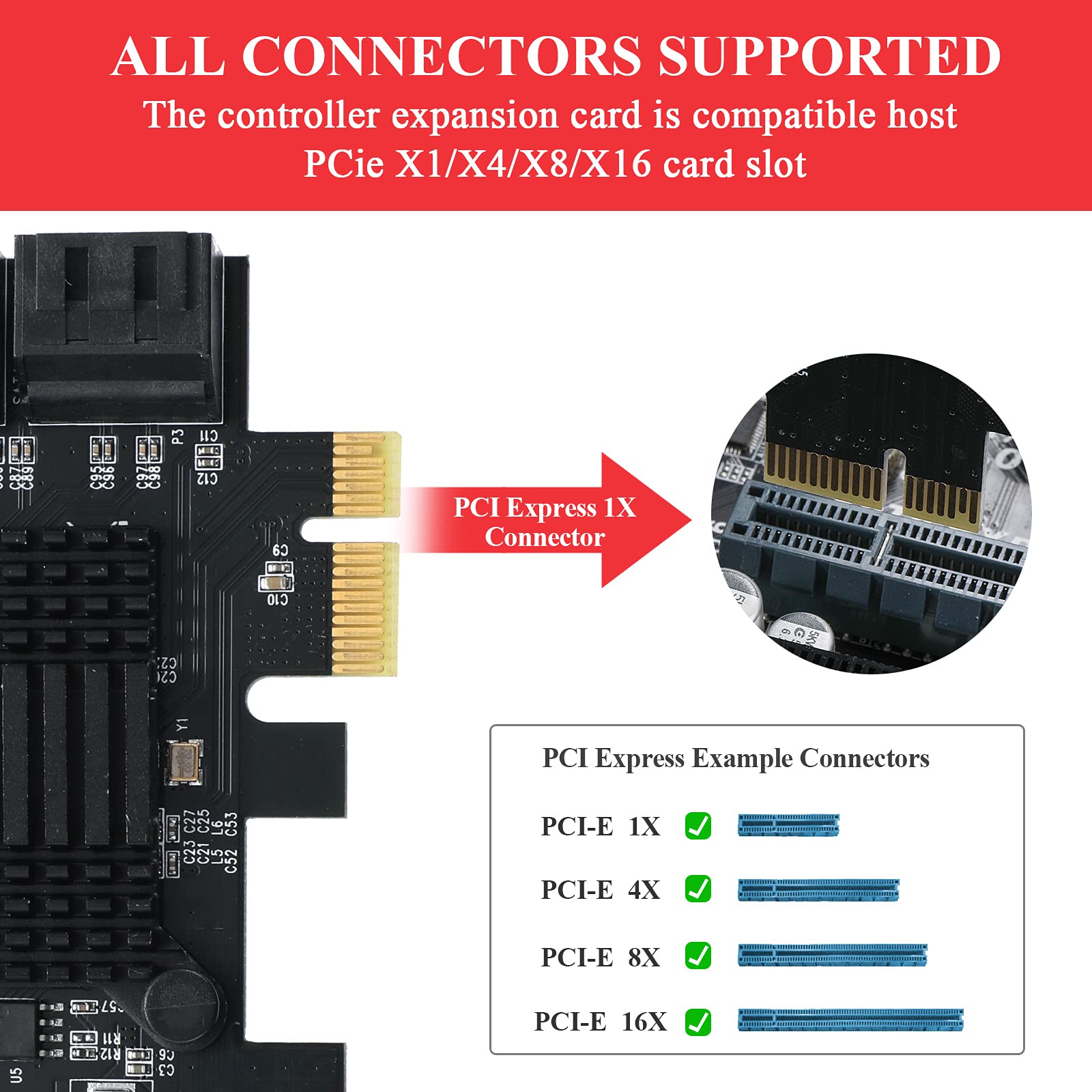 MZHOU PCIe SATA Card 6 Port 6Gbps SATA 3.0 JMB575+1061 Chip