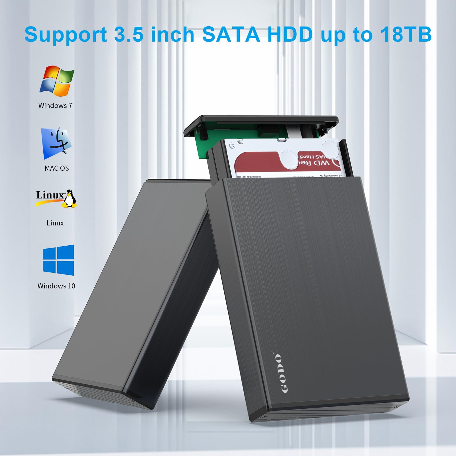 Godo Usb 3.0 To 3.5 Inch Hard Drive Enclosure, Vertical External Hard Drive Docking With Stand For 3.5 Inch Sata Hdd Ssd, Alumin