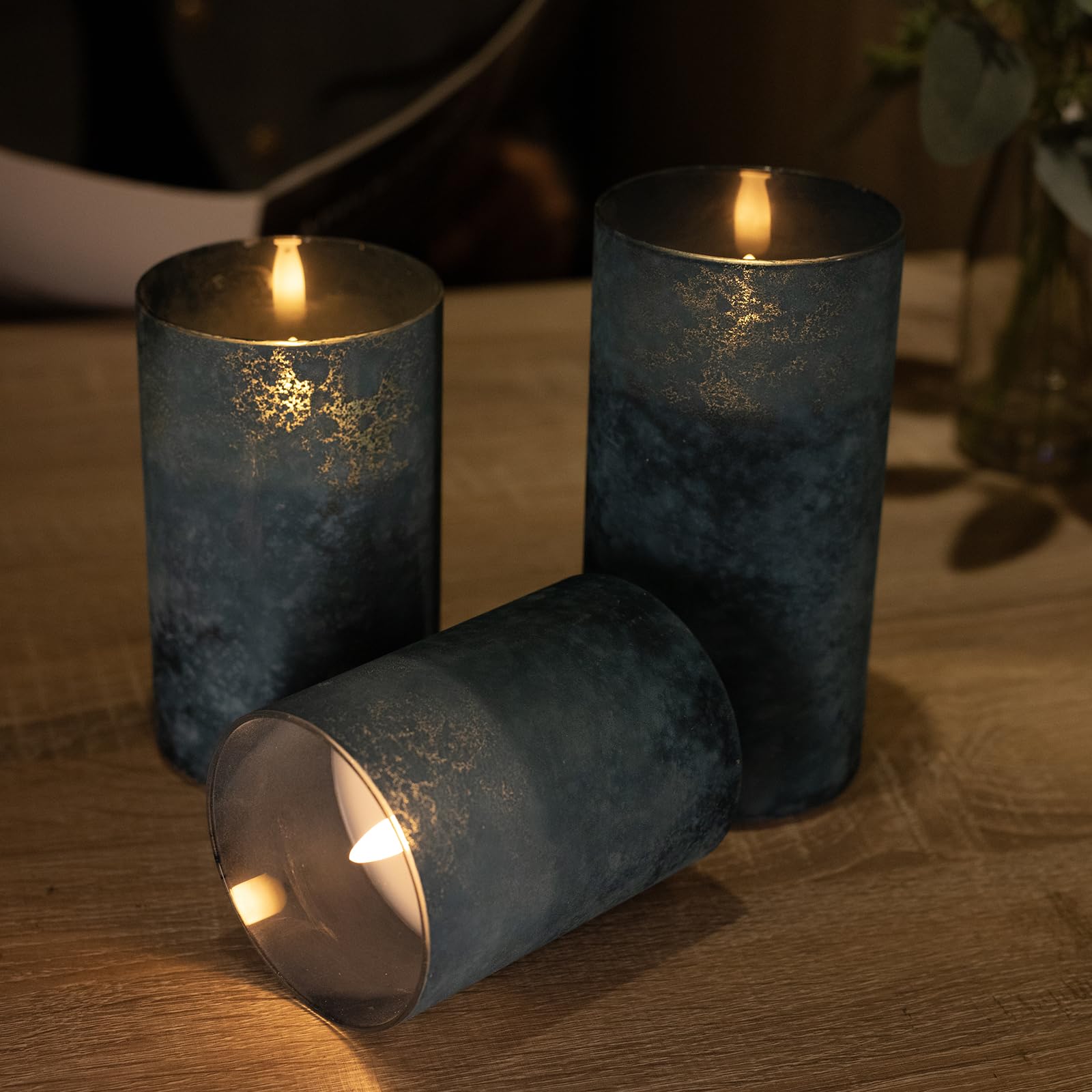 Angelloong Blue Flameless Candles With Remote, Flickering Led Candles With Timer, Electric Pillar Candles For Bathroom Kitchen R