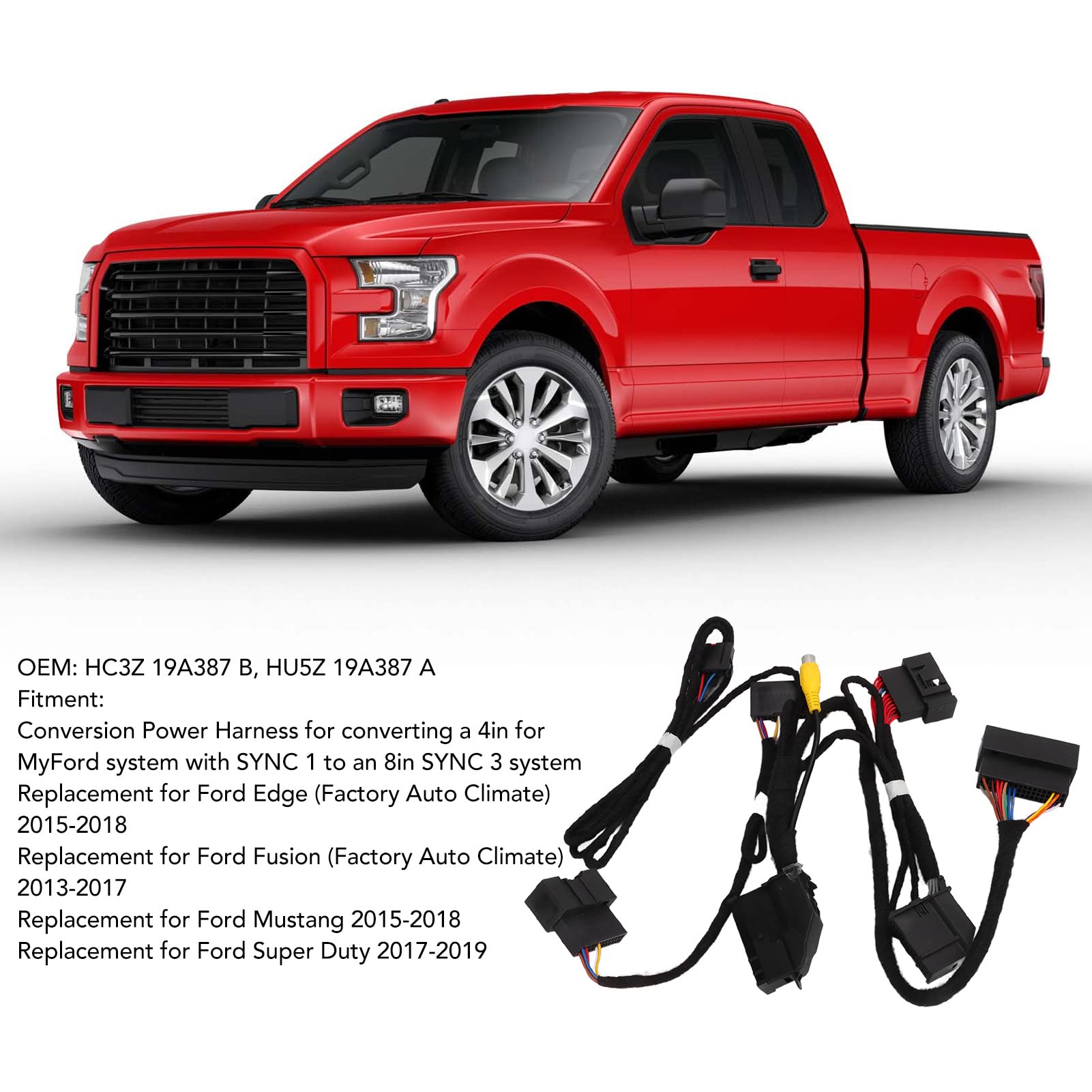 4In To 8In Pnp Conversion Harness Hc3Z 19A387 B Hu5Z 19A387 A Conversion Power Harness Kit Replacement For Edge Sync 1 To Sync 3