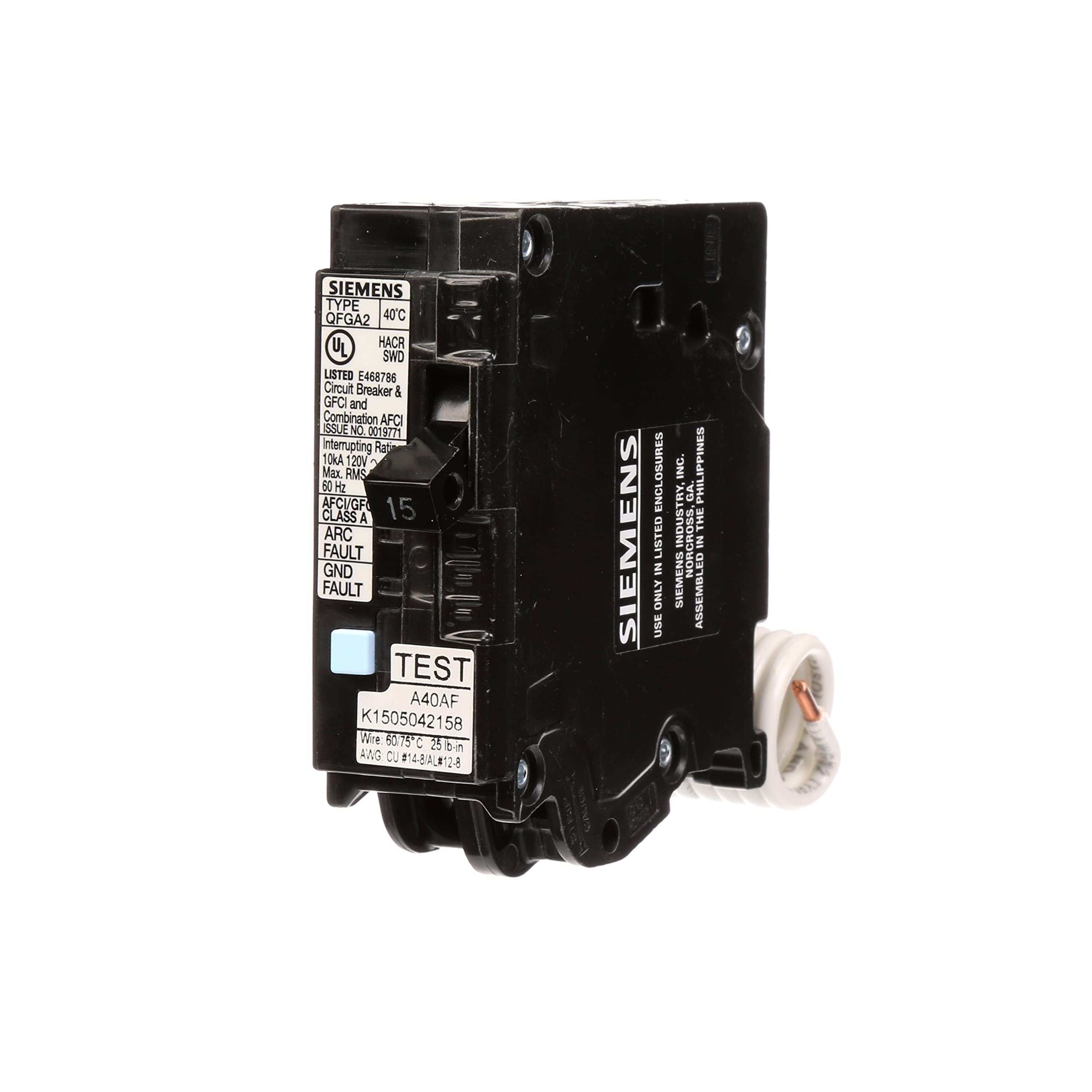 Siemens Q115Dfp 15 Amp Dual Function Afci/Gfci Breaker