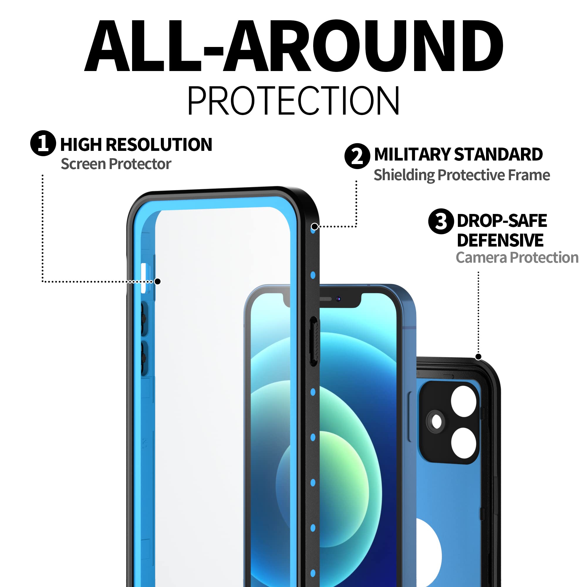 Beastek For Iphone 12 Waterproof Case, Nre Series Shockproof Dustproof Underwater Ip68 With Built-In Screen Protector Anti-Scrat