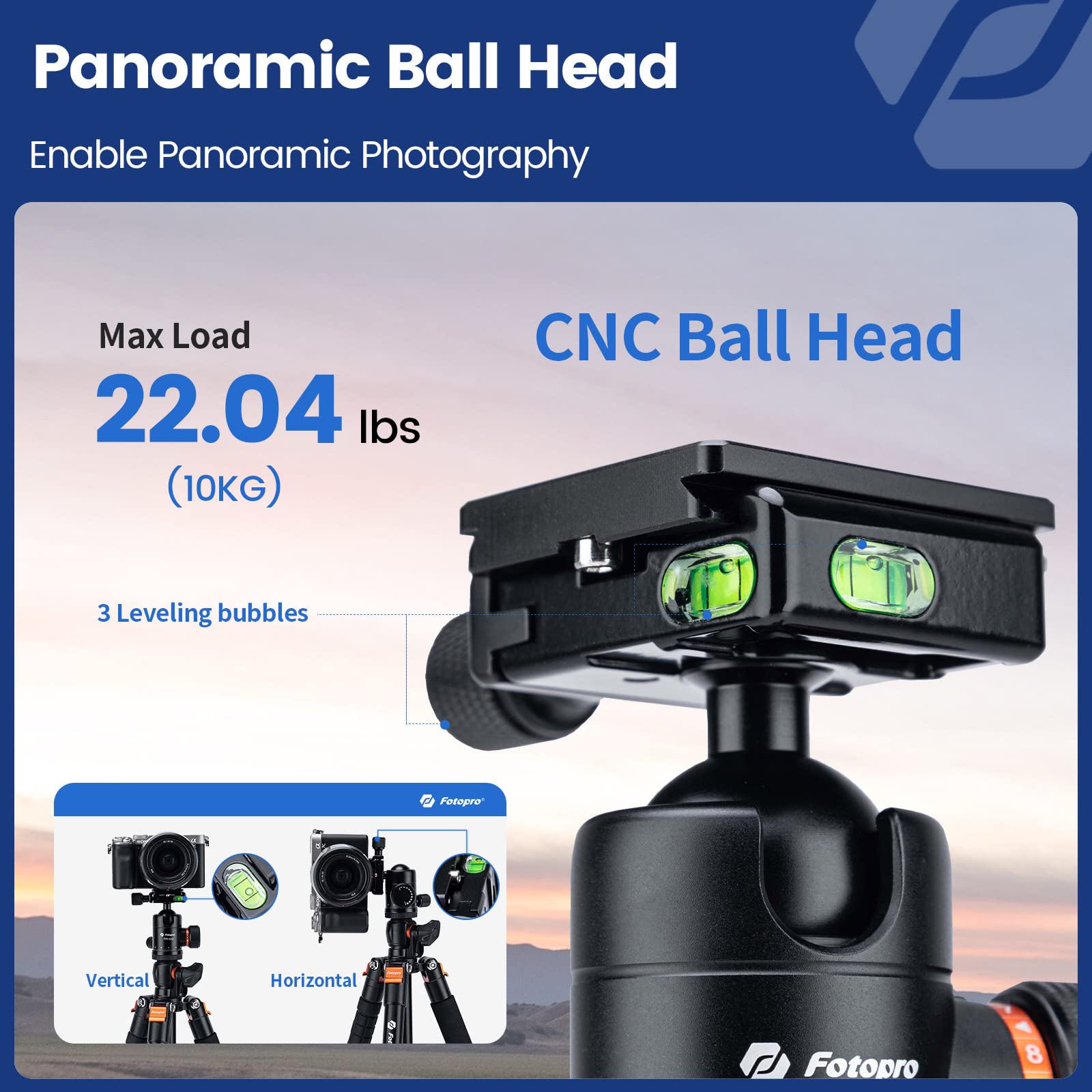 Fotopro 68 Inch Camera Tripod Horizontal Aluminum Tripods Portable Monopod With Ball Head 16Kg Load Capacity Quick Release Plate