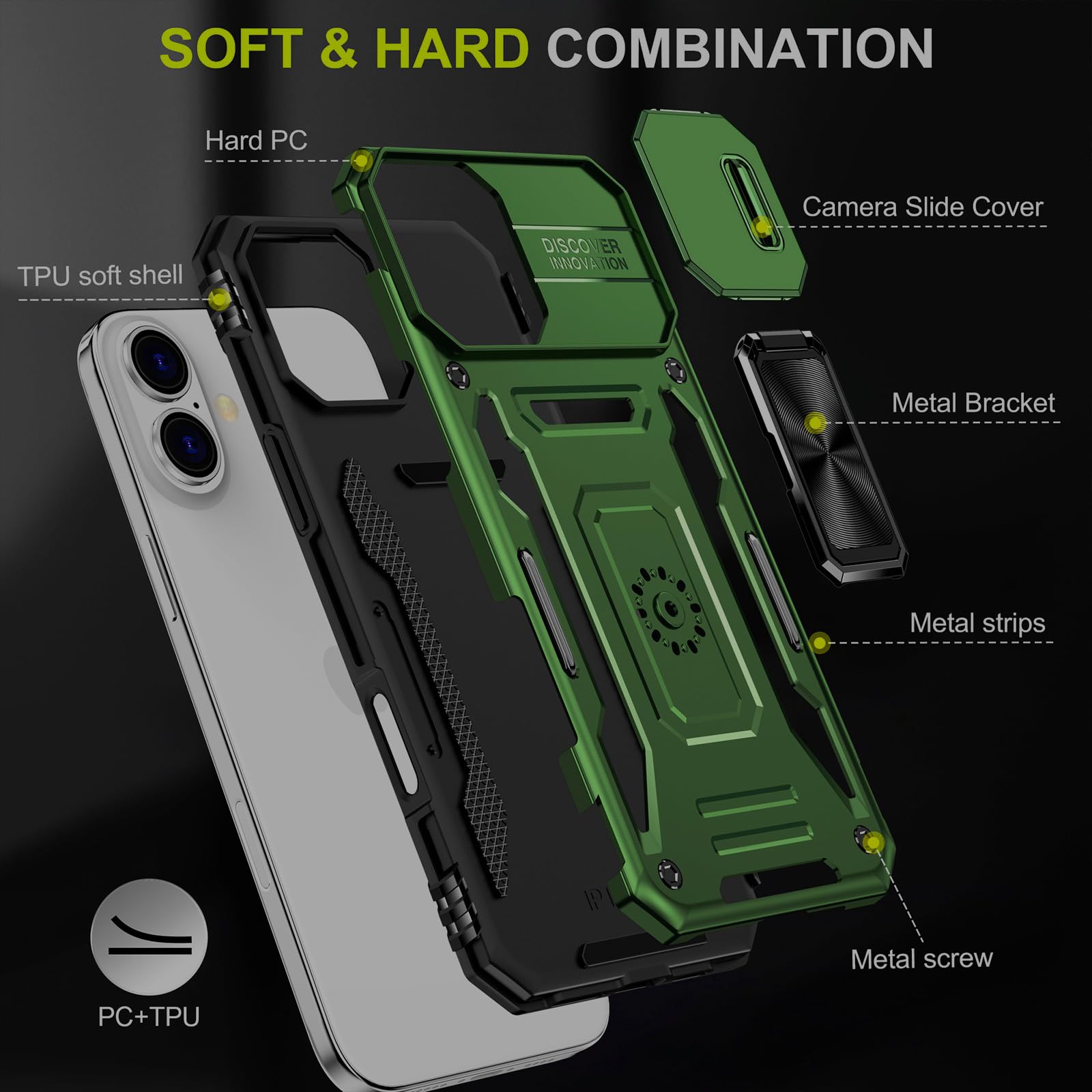 Sefing Phone Case For 16 Plus Case Iphone 16 Plus Phone Case With Camera Lens Cover, With Ring Holder Kickstand, Fit Magnet Car