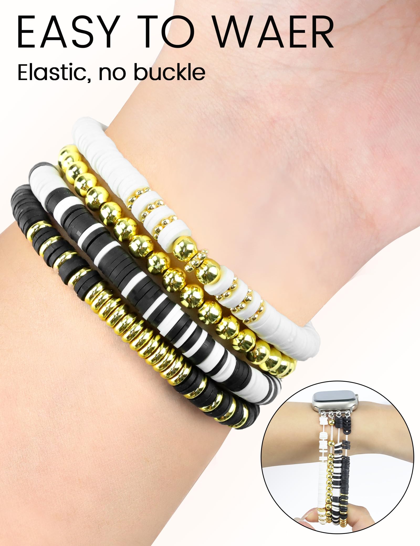 Jr.Dm Beaded Bracelet Compatible With Apple Watch 40Mm 38Mm 41Mm 42Mm 44Mm 45Mm 46Mm For Women, Cute Stretchy Gold Bead Fancy Je