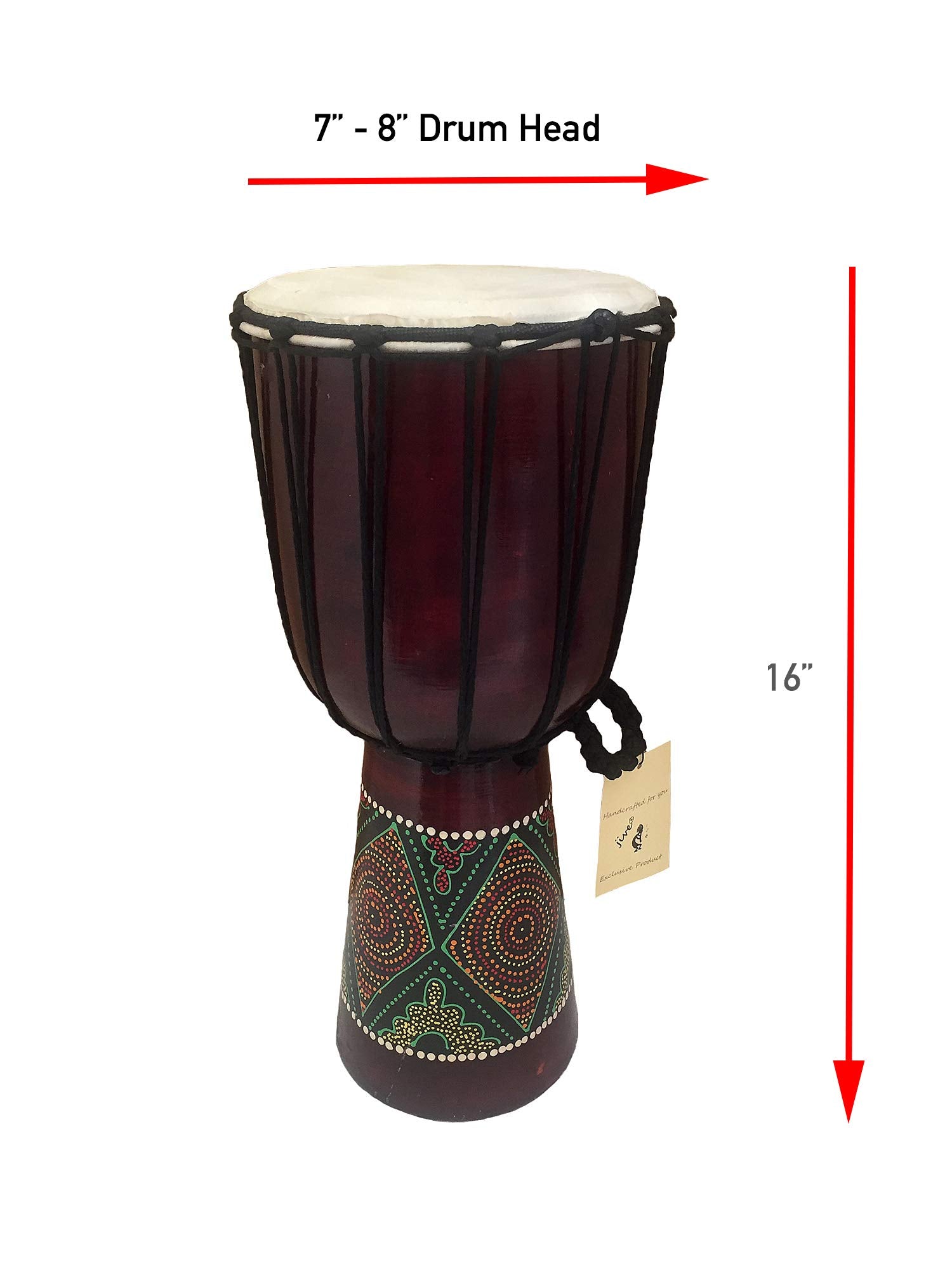 Djembe Drum African Bongo Drum Solid Wood & Hand Painted Large Size 16''   Jive Brand Professional Sound