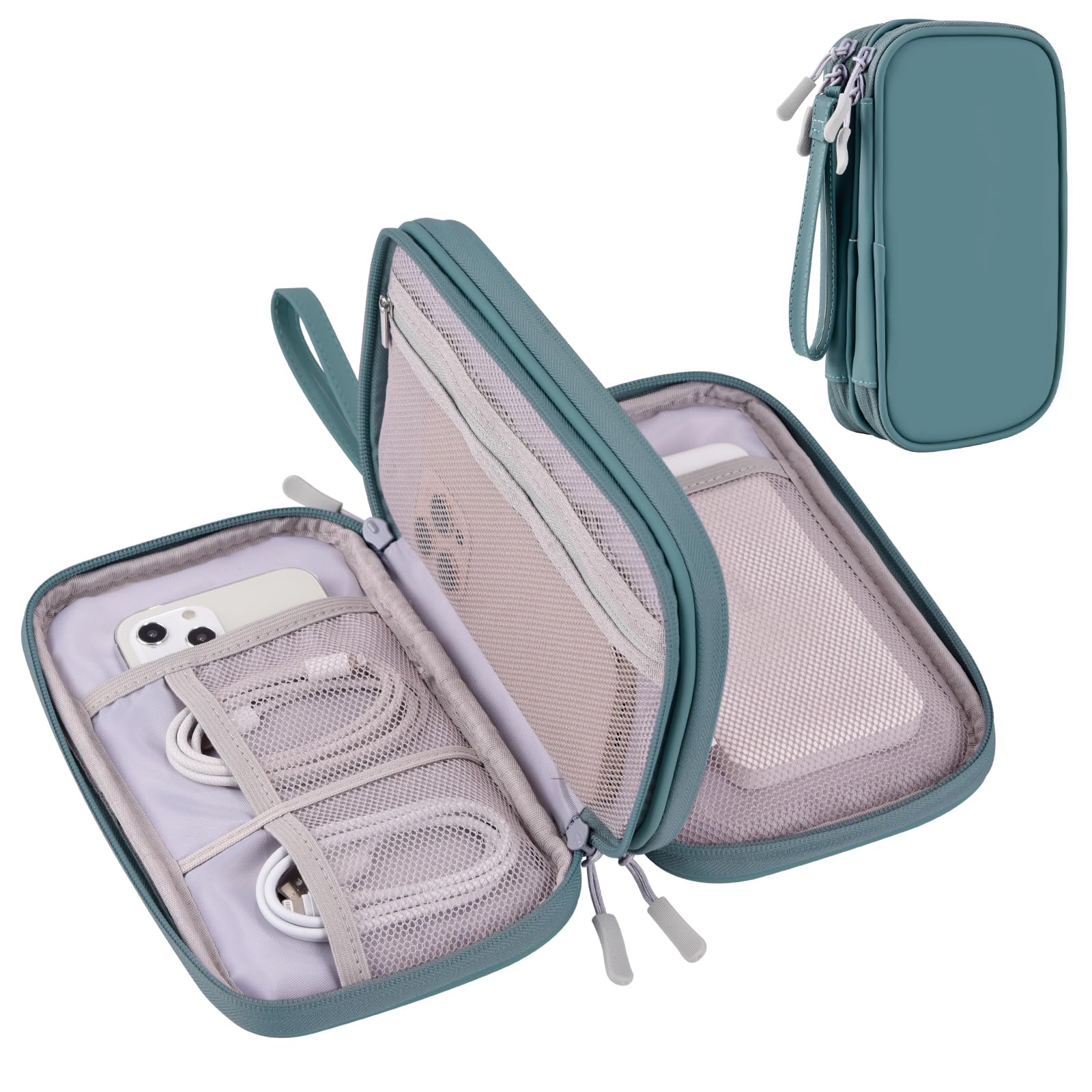 Ddgro Cables Pouch Travel Cords Organizer Tech Accessories Electronics Charger Phone Keys Power Bank Carrying Case (Aqua Blue, P