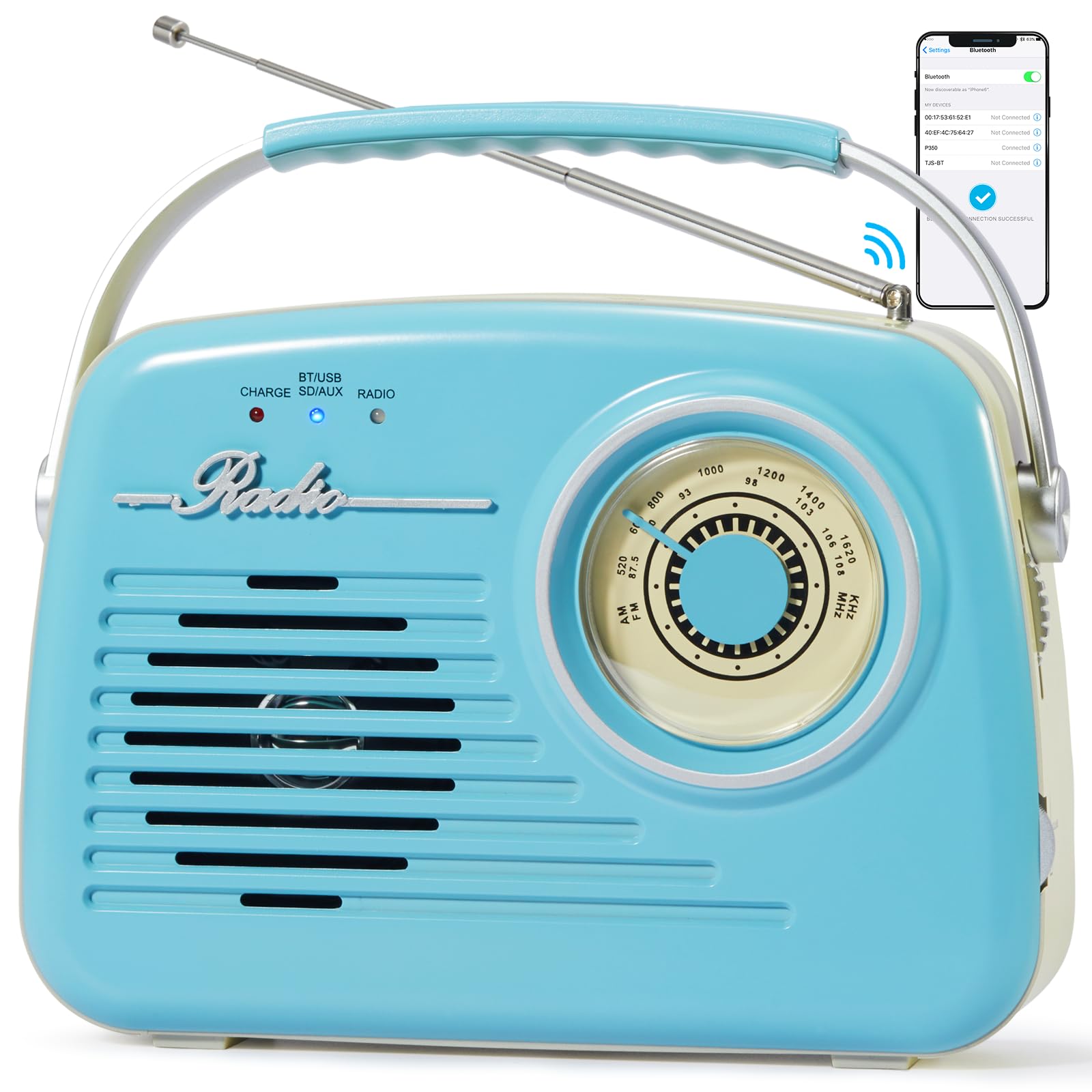 Bingxue Radios Portable Am Fm, Small Retro Vintage Radio Bluetooth, C*4 Battery Operated Radio Or Plug In Wall, Support Sd Card