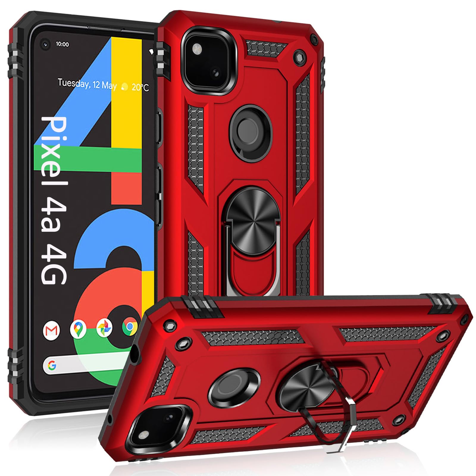 ADDIT Protective Case for Google Pixel 4a 4G with Ring Car Mount Kickstand - Red