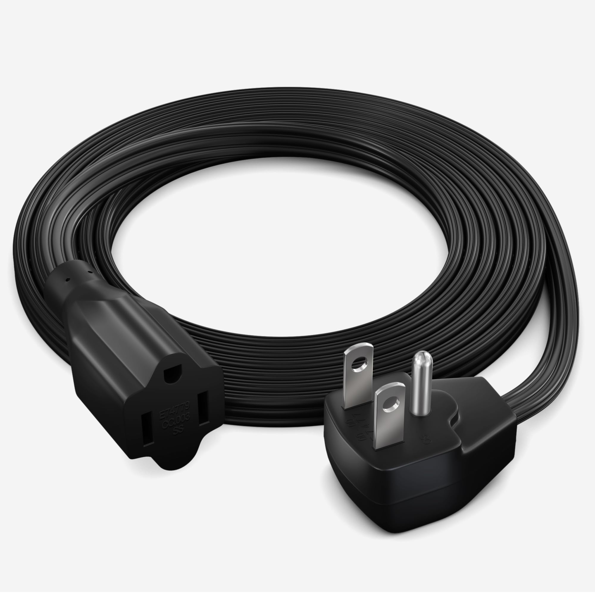 Maximm Extension Cord Heavy Duty (8 Feet) Flat Wire 3 Prong Flat Plug, 14 Awg Power Cord   Ul Certified, Black, Ideal For Home A