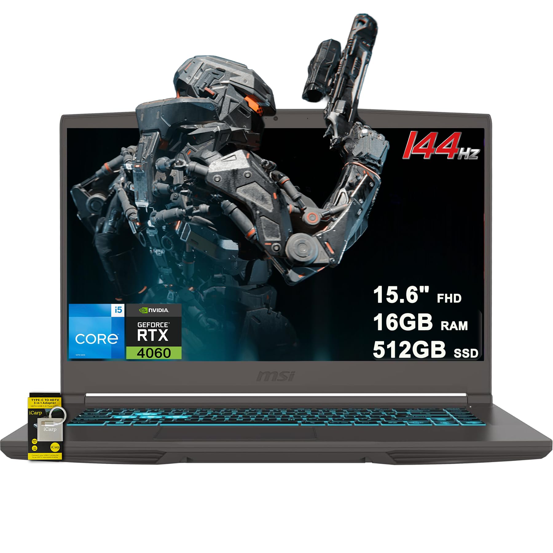 MSI Thin 15 Gaming Laptop 15.6 FHD IPS 144Hz Intel Octa-core i5-13420H (Beats i7-12650H) 16GB RAM 512GB SSD GeForce RTX 4060 Bac