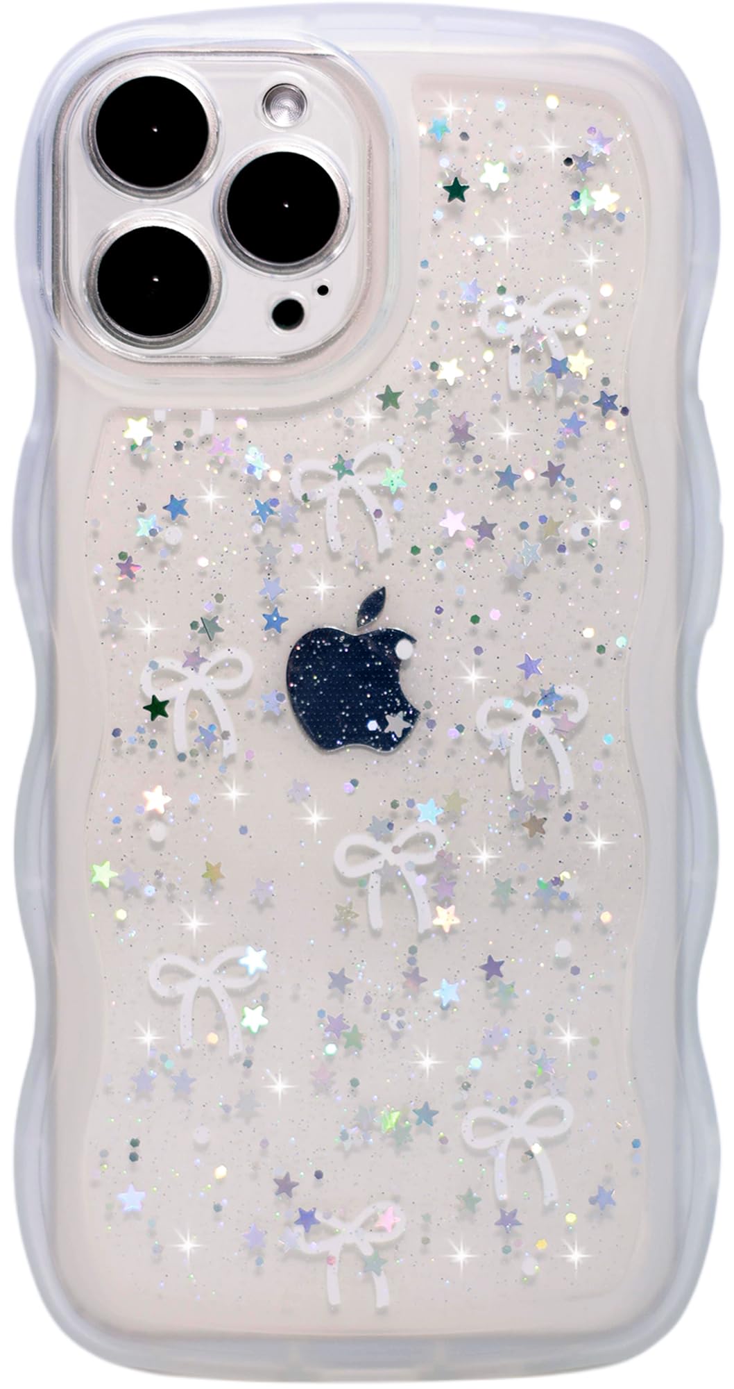 Qokey for iPhone 15 Pro Case 6.1 inch, Glitter Star & Curved Edge Handle Grip Design, Military-Grade Shockproof Transparent TPU 
