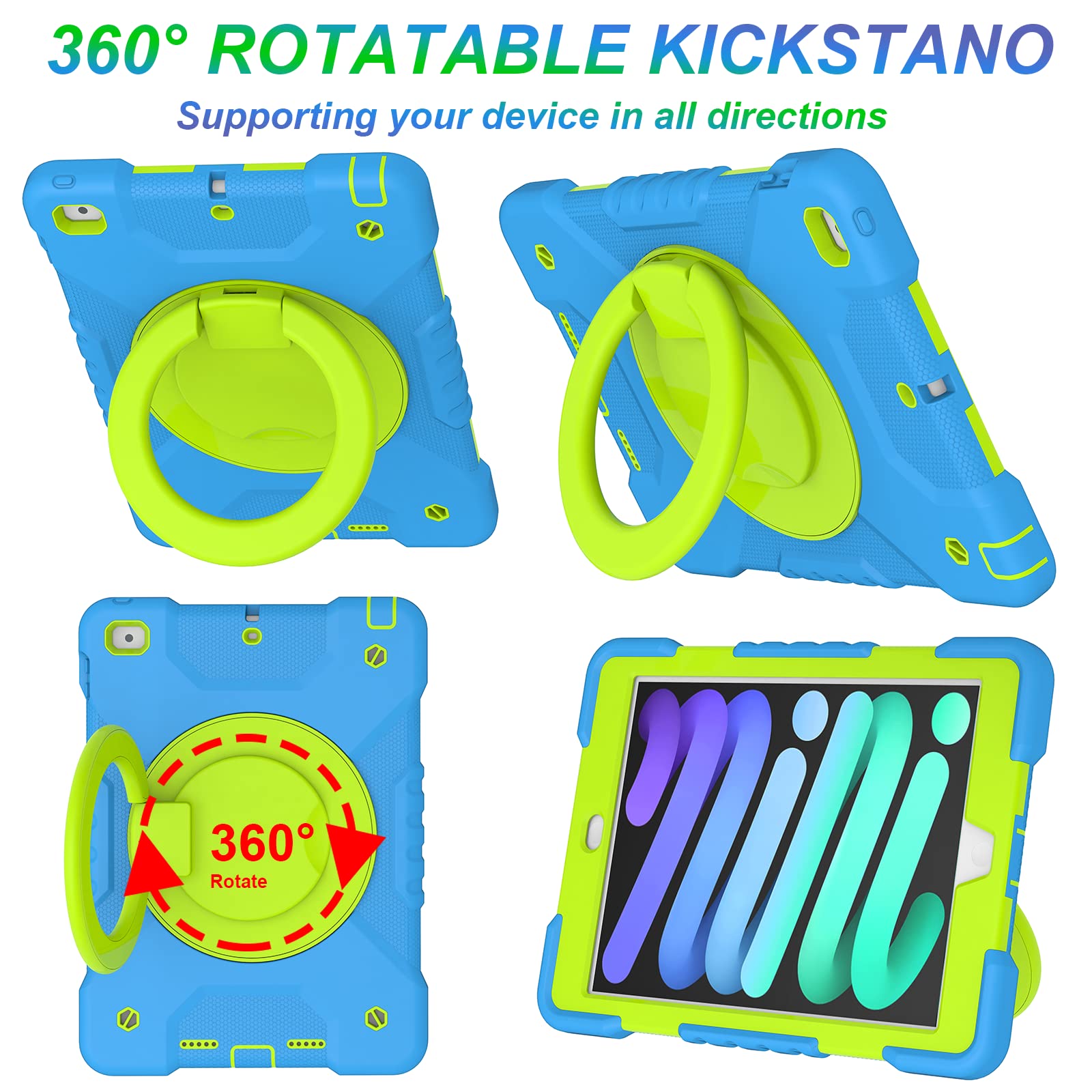 Ipad 9.7 Inch Case Ipad 6Th/5Th Generation Cases,Case For Ipad 9.7 Pro & Ipad Air 2 Full Body Silicone+Pc Protection Rotating St