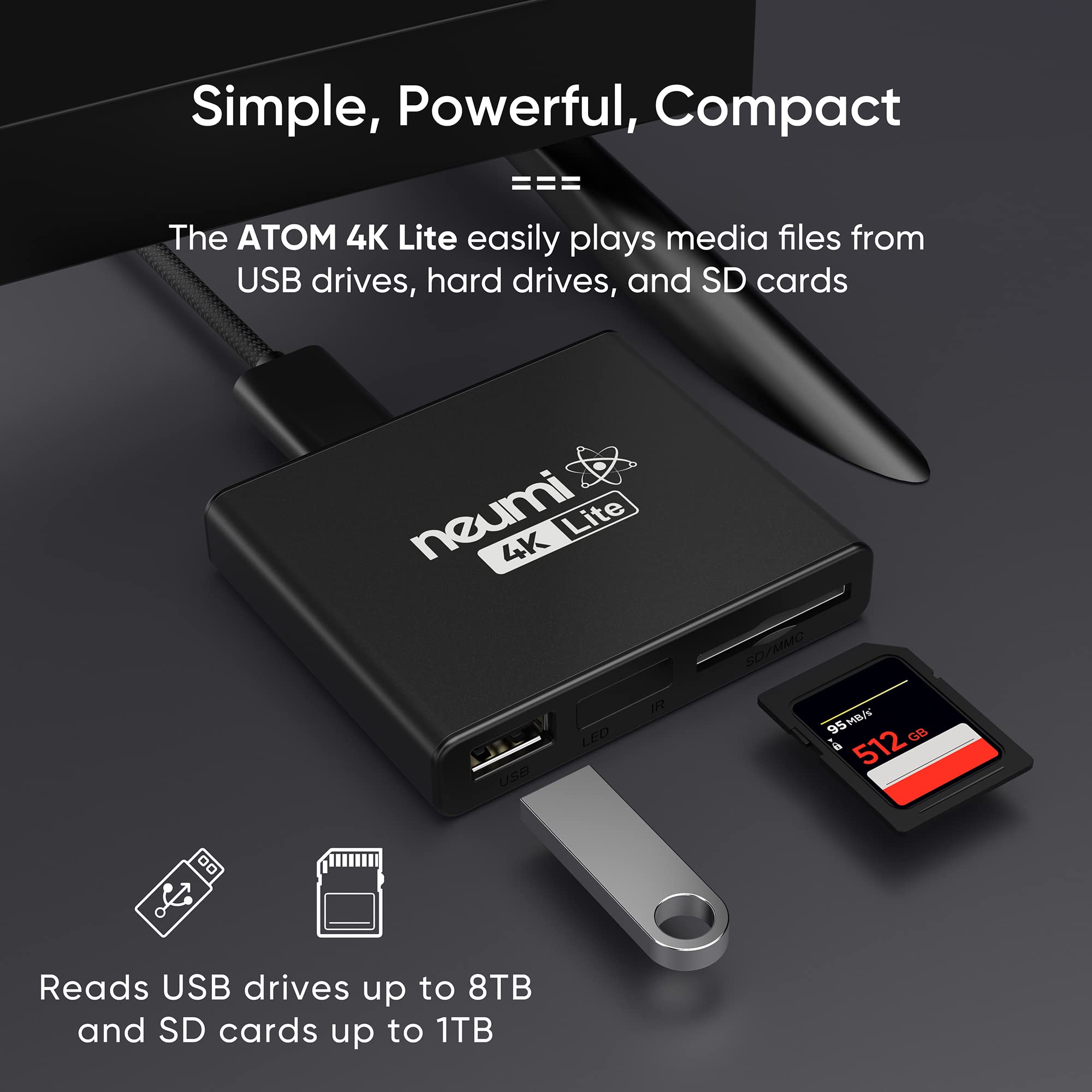 Neumi Atom 4K Lite Ultra Hd Digital Media Player For Usb Drives And Sd Cards   Plays 4K/Uhd Videos, Hevc/H.265, Hdmi And Analog